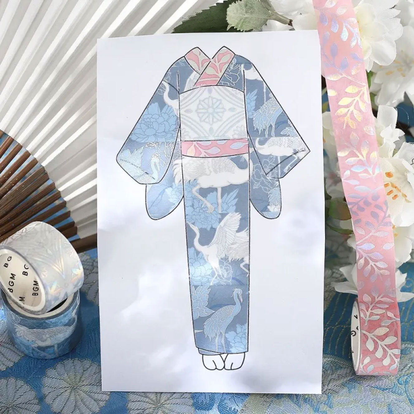 Japanese Washi Tape Set - 3 Pack Kimono Design Decorative Tape for Scrapbooking, Journaling, and DIY Crafts