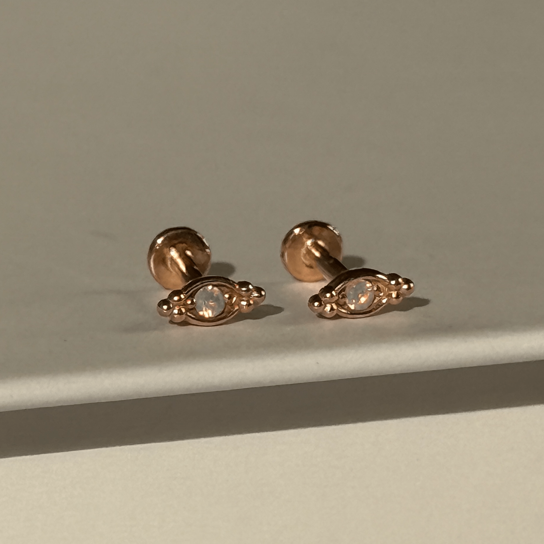 14K Rose Gold Beaded Marquise Diamond Evil Eye Flat Back Stud Earrings for Women - Perfect for Everyday Wear, Protection Jewelry & Gift Giving