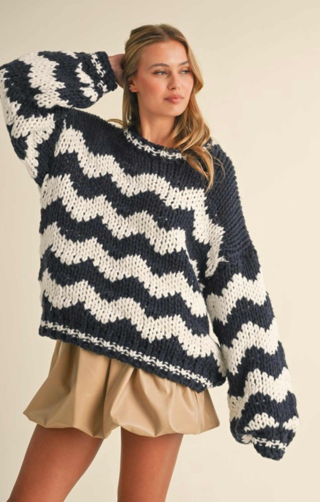 Cozy Striped Chunky Knit Sweater for Women - Soft Winter Pullover with Thick Yarn - Perfect for Casual Outfits, Layering & Cold Weather Fashion