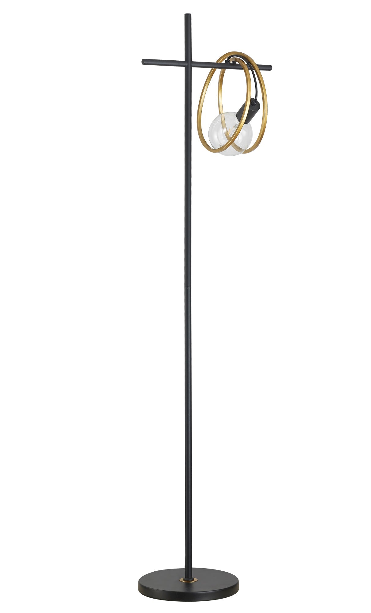 Corfu Double Ring Floor Lamp - 1 Light E27 Base in Matt Black & Painted Gold - G95 & 120W Bulb Recommended - Perfect for Living Room, Bedroom or Office Lighting Decor
