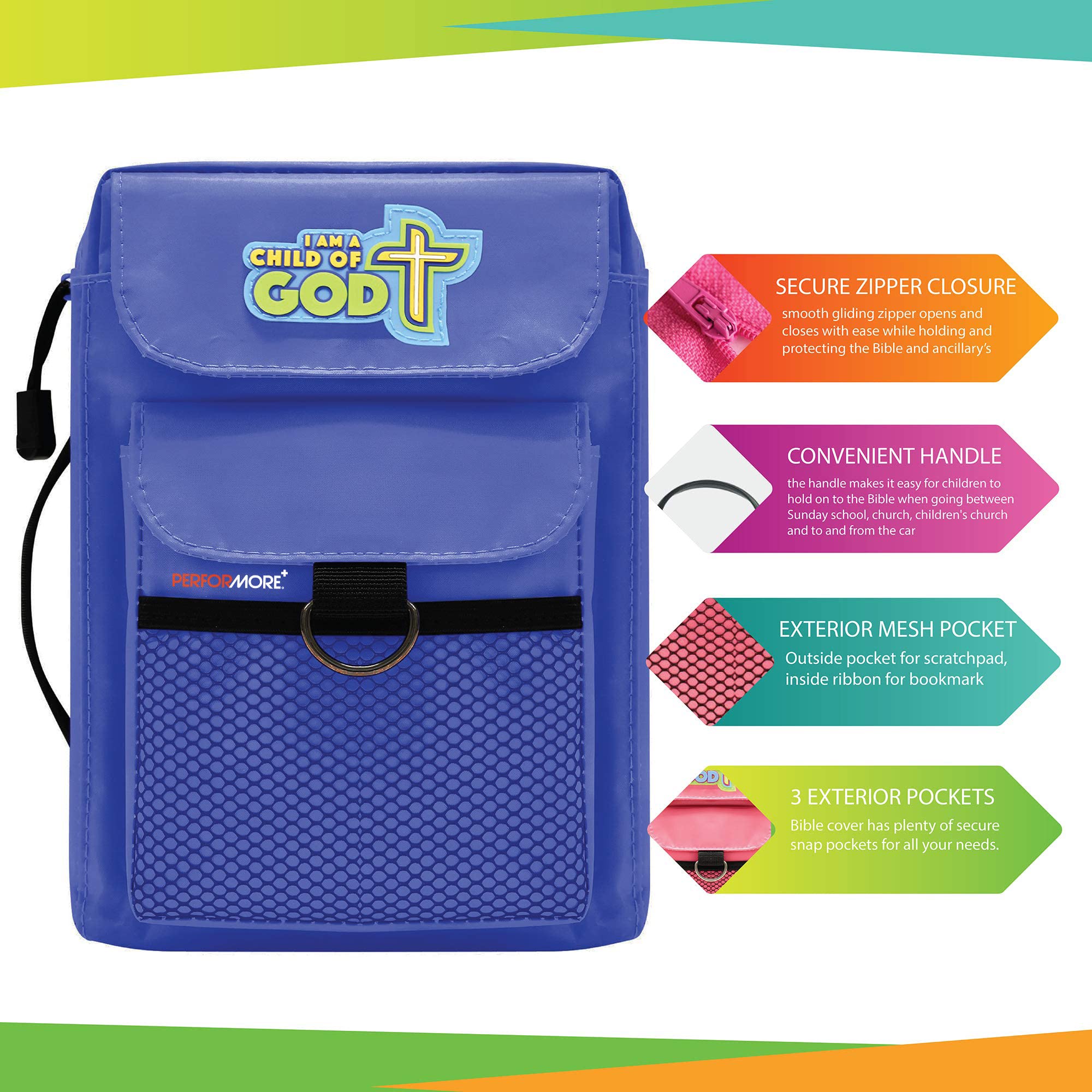Kids Bible Cover with Handle - Blue Zipper Enclosure for Ages 3-8 - Perfect for Church & Sunday School