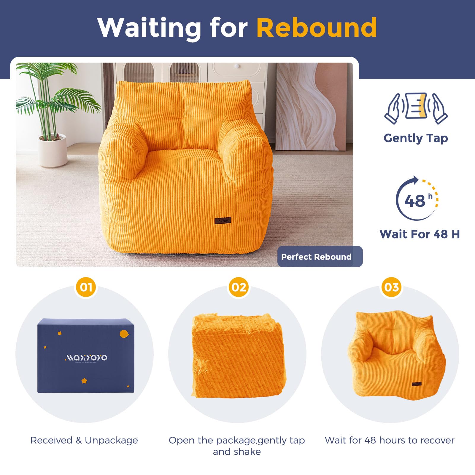 MAXYOYO Tufted Corduroy Bean Bag Chair with Filler - Comfortable Lazy Couch for Adults & Teens in Beige | Perfect for Living Room, Bedroom & Dorm Relaxation
