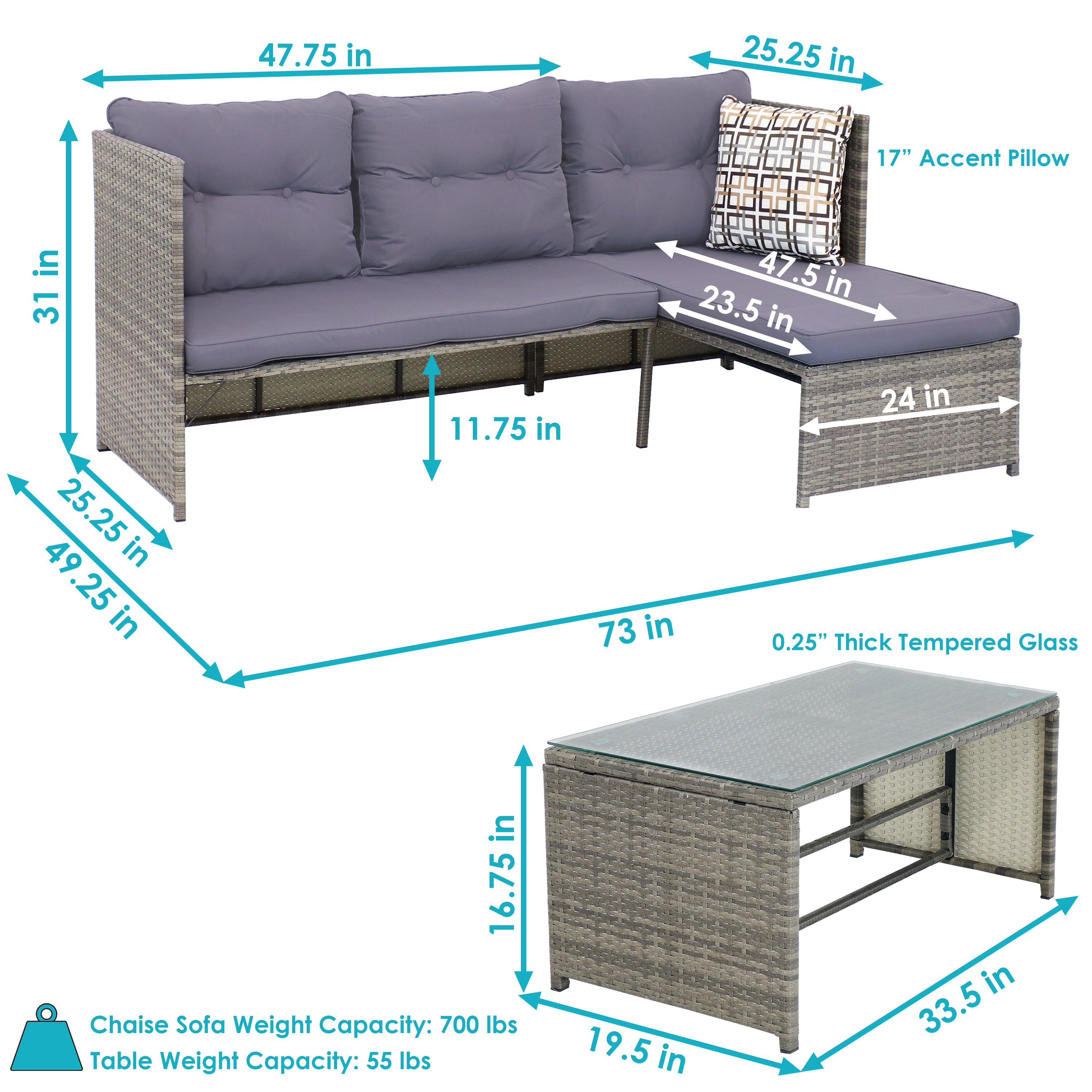 Sunnydaze Longford 7-Piece Outdoor Patio Sectional Sofa Set with Waterproof Cushions - All-Weather Wicker Furniture for Backyard, Poolside & Garden Relaxation