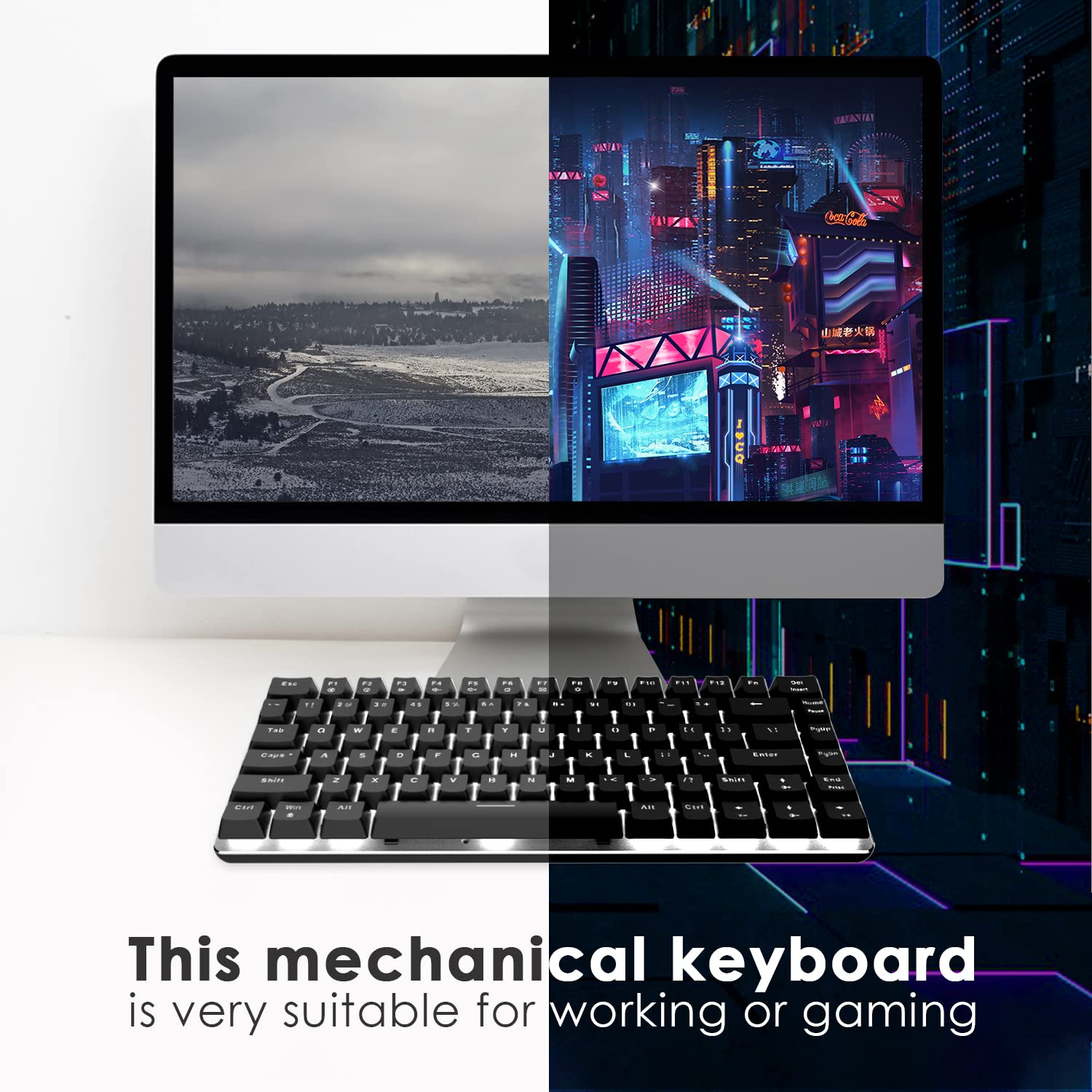 AK33 82-Key Compact Mechanical Gaming Keyboard with White LED Backlit, Anti-Ghosting Keys & USB Cable - Brown Switch (Black) | Perfect for PC Gamers, Programmers & Office Typists | Ergonomic Design for Long Gaming Sessions & Professional Work