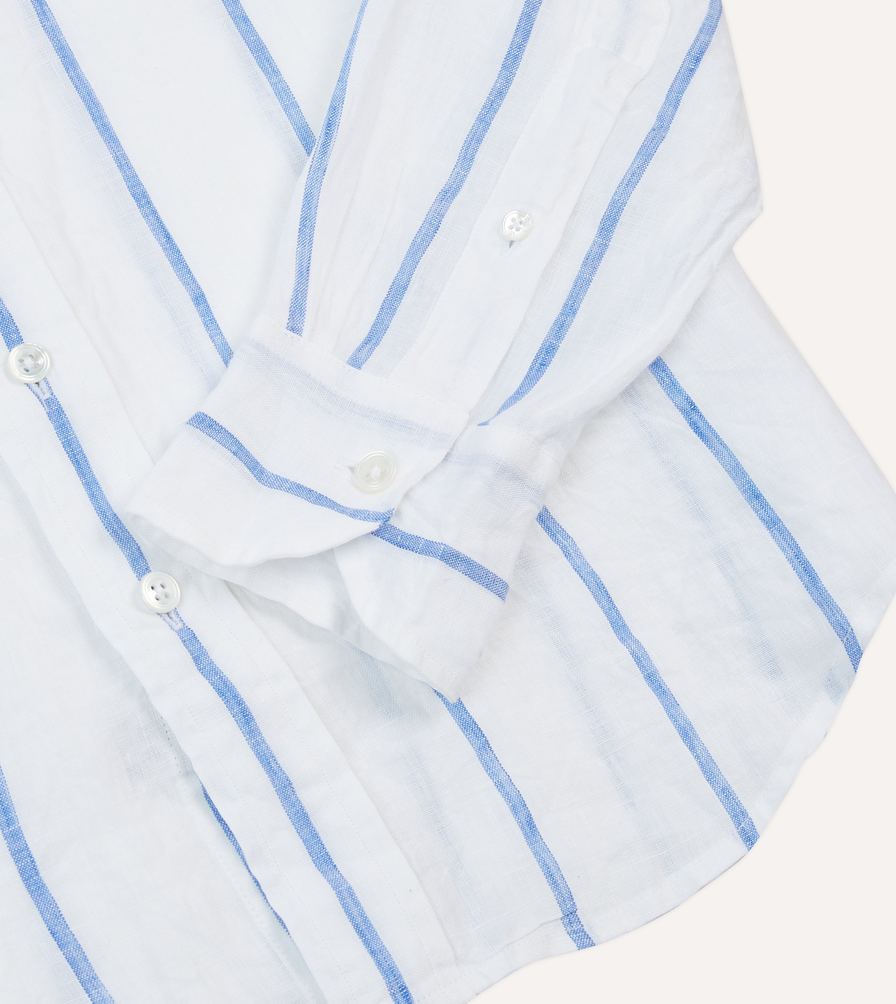 Premium Blue Fine Stripe Linen Spread Collar Men's Dress Shirt - Business Casual & Summer Office Wear