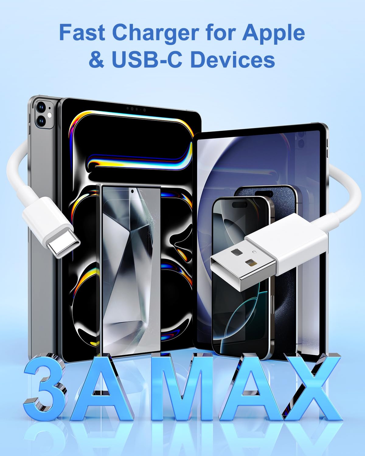 2025 Upgraded 3-Pack USB A to USB C CarPlay Cable - Compatible with iPhone 15/16/16 Pro Max/Plus, iPad Pro 13/12.9/11, iPad Air M3/M2 5th/4th Gen & Mini 7th/6th Gen - 3FT Fast Charging Car Charger Cable for Seamless Driving Connectivity