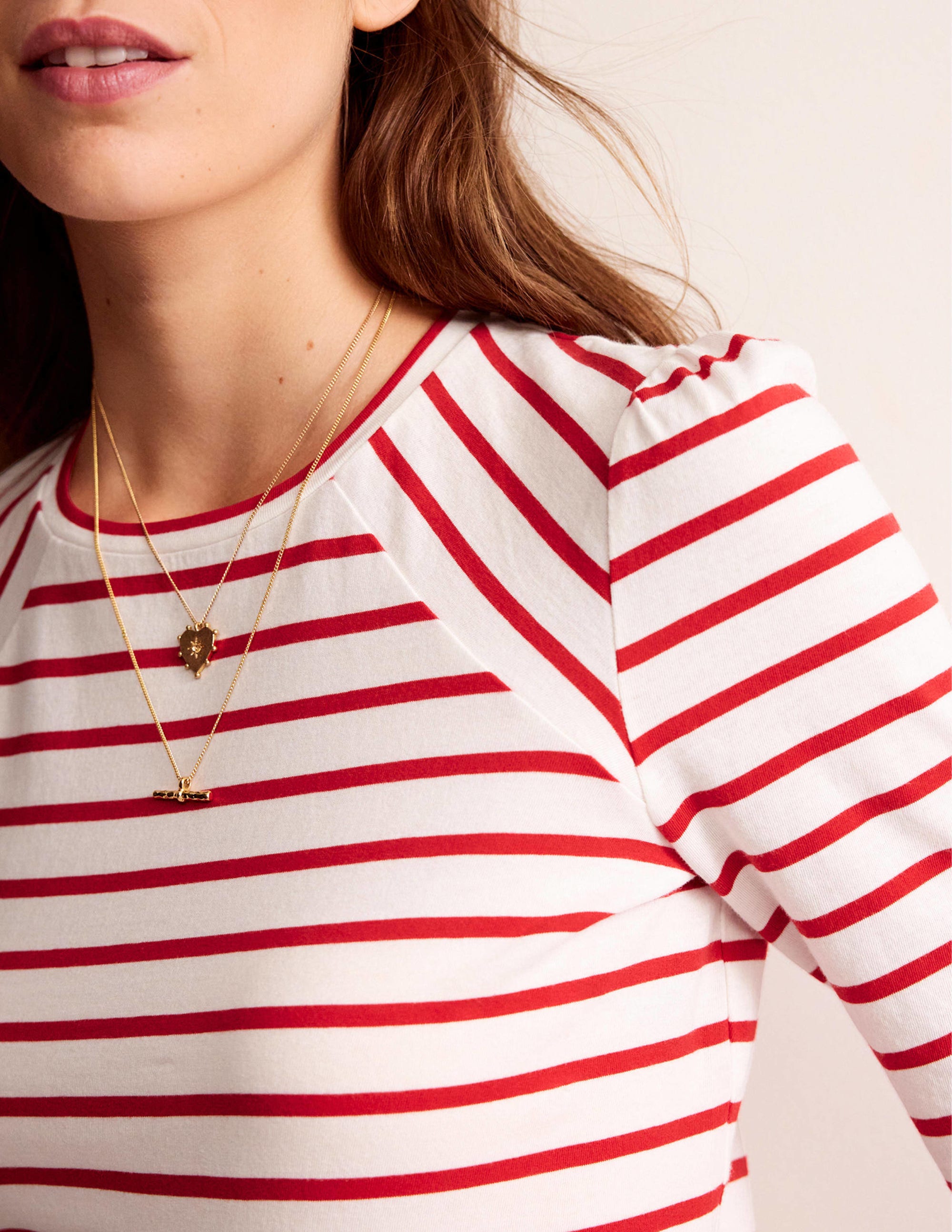 Arabella Striped T-Shirt for Women - Hot Pepper & Ivory Cotton Casual Tee - Perfect for Summer Outfits, Beach Trips, and Everyday Wear