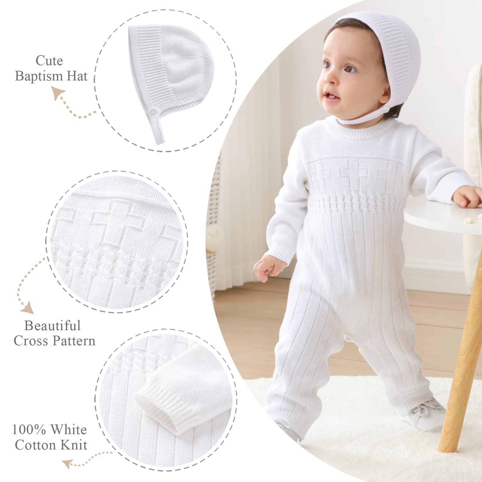 Booulfi Baby Boy's Christening Baptism Outfit Suit with Hat & Cross Detail - Perfect for Christening, Baptism, First Communion & Special Occasions
