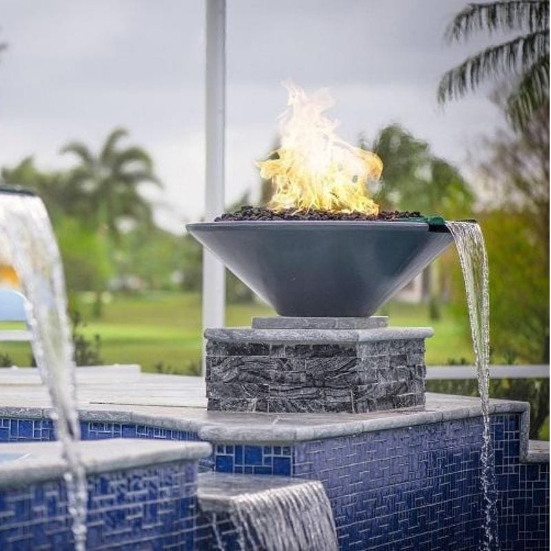 Concrete Fire and Water Bowl - Outdoor Fire Pit with Water Feature for Patio, Garden, and Backyard Decor | Weather-Resistant Design for Year-Round Use