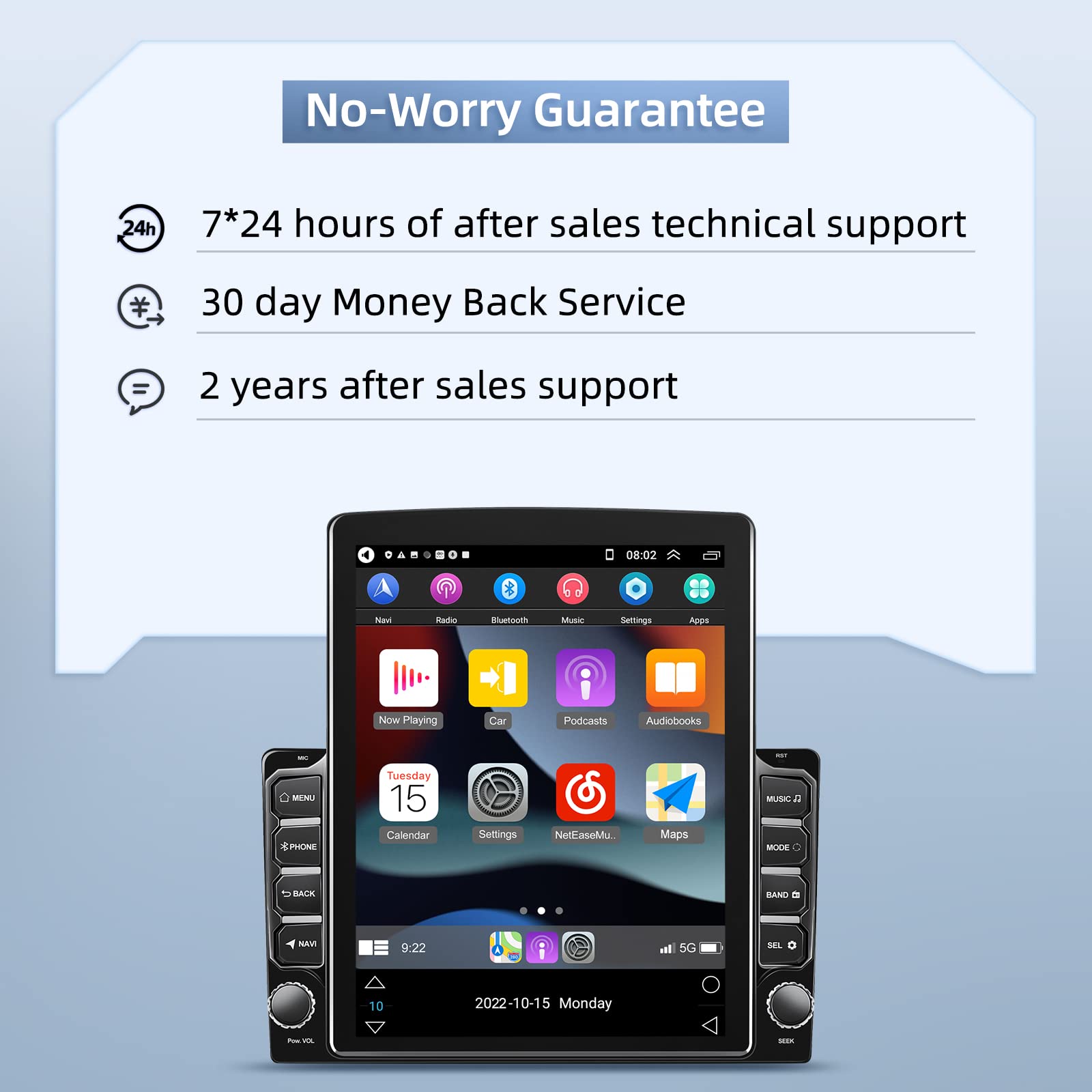 2G+64G Android 13 Vertical Double Din Car Stereo with Wireless/Wired CarPlay & Android Auto - 9.7