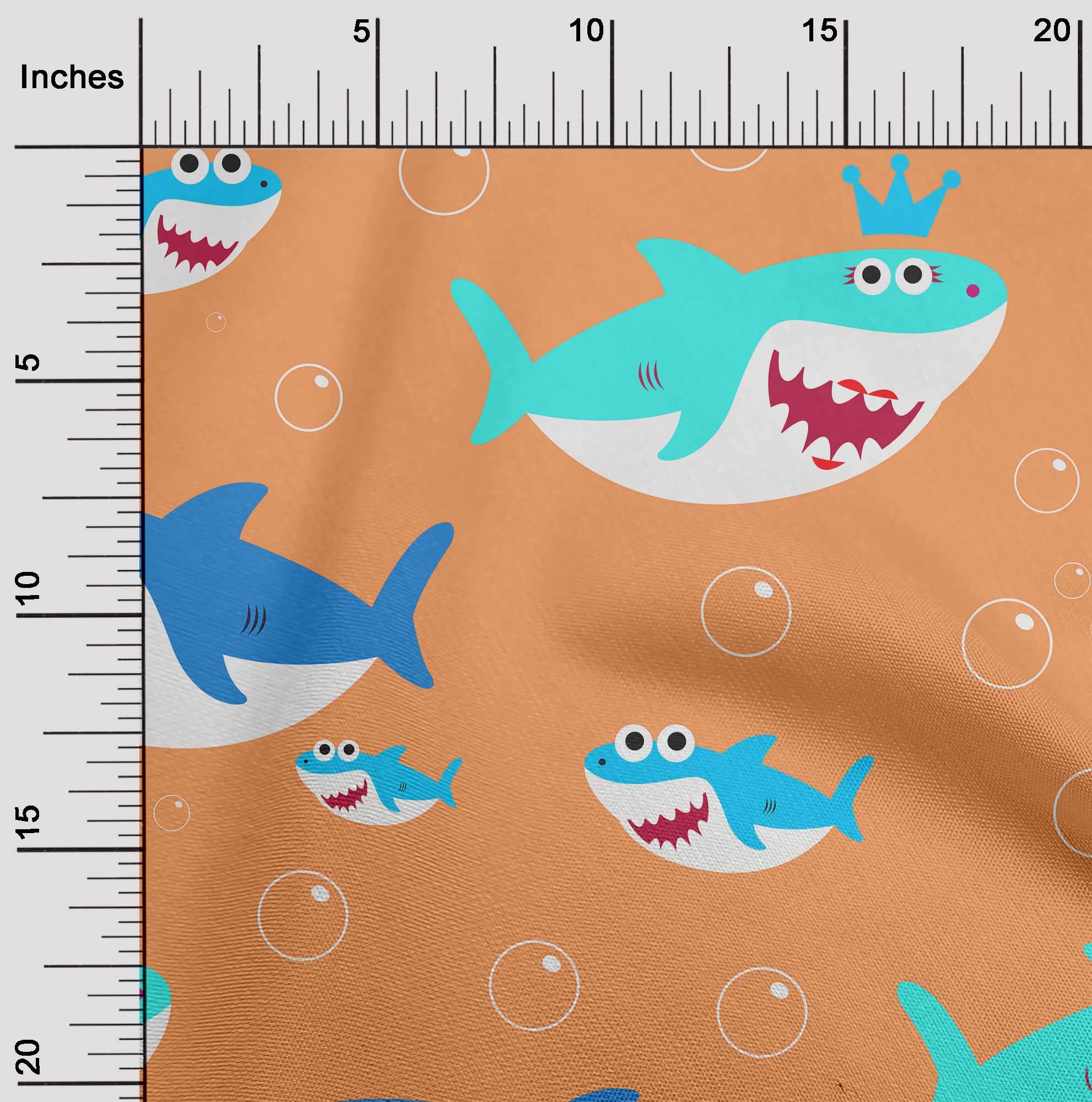 oneOone Cotton Poplin Light Peach Fabric with Shark Print - 56 Inch Wide Quilting & Sewing Material by The Yard - Perfect for Kids Clothing, DIY Projects, and Home Decor
