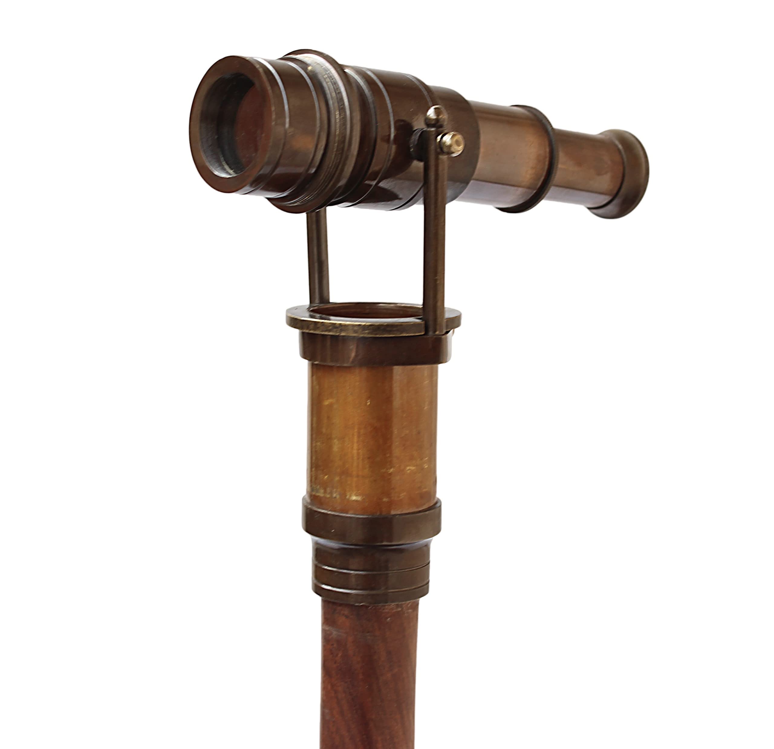 Antique Brass Hollywood Walking Cane with Telescope - Collector's Wooden Walking Stick for Marine Props, Home Decor & Travel Accessories | Perfect for Cosplay, Vintage Style & Outdoor Adventures