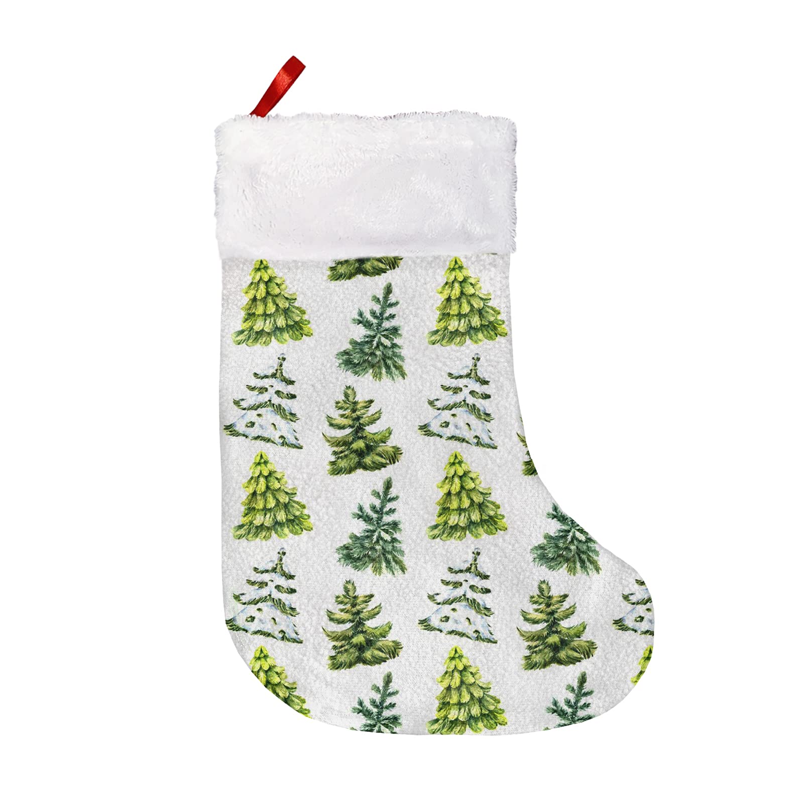 Babrukda Classic Christmas Stockings Set of 3 - Festive Green & White Tree Pattern Hanging Xmas Socks for Fireplace, Wall & Door Decor - Perfect Holiday Gift Bags for Women, Men & Kids - Ideal for Christmas Decorations, Stocking Stuffers & Candy Treats