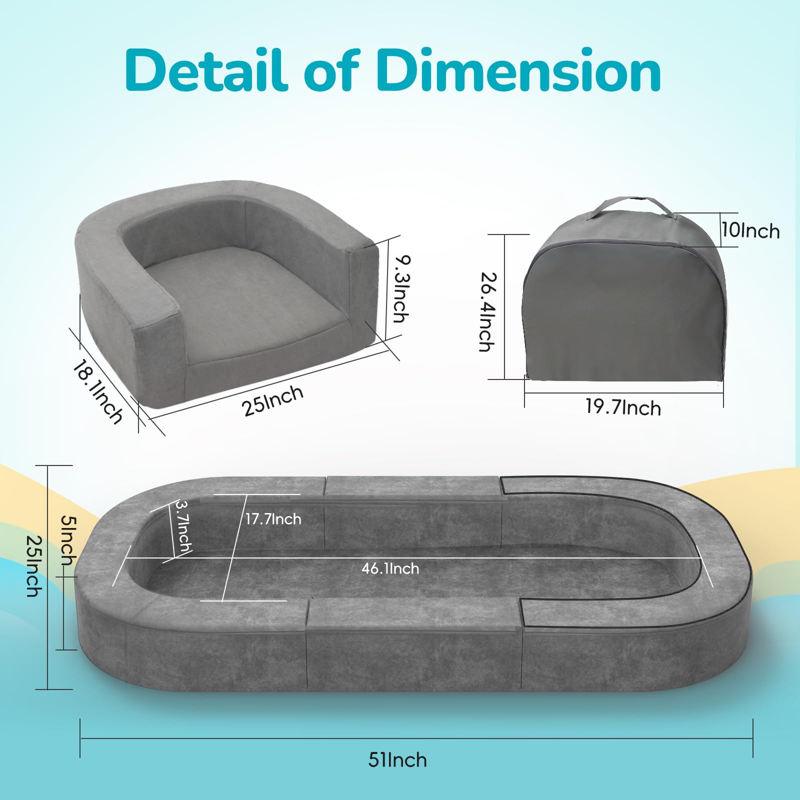 2 in 1 Portable Toddler Travel Bed & Convertible Sofa - Foldable Travel Crib for Kids 1-6 Years Old, Lightweight Floor Cot & Toddler Bed for Baby, Size L, Grey - Perfect for Camping, Air Travel & Playroom Nap Time