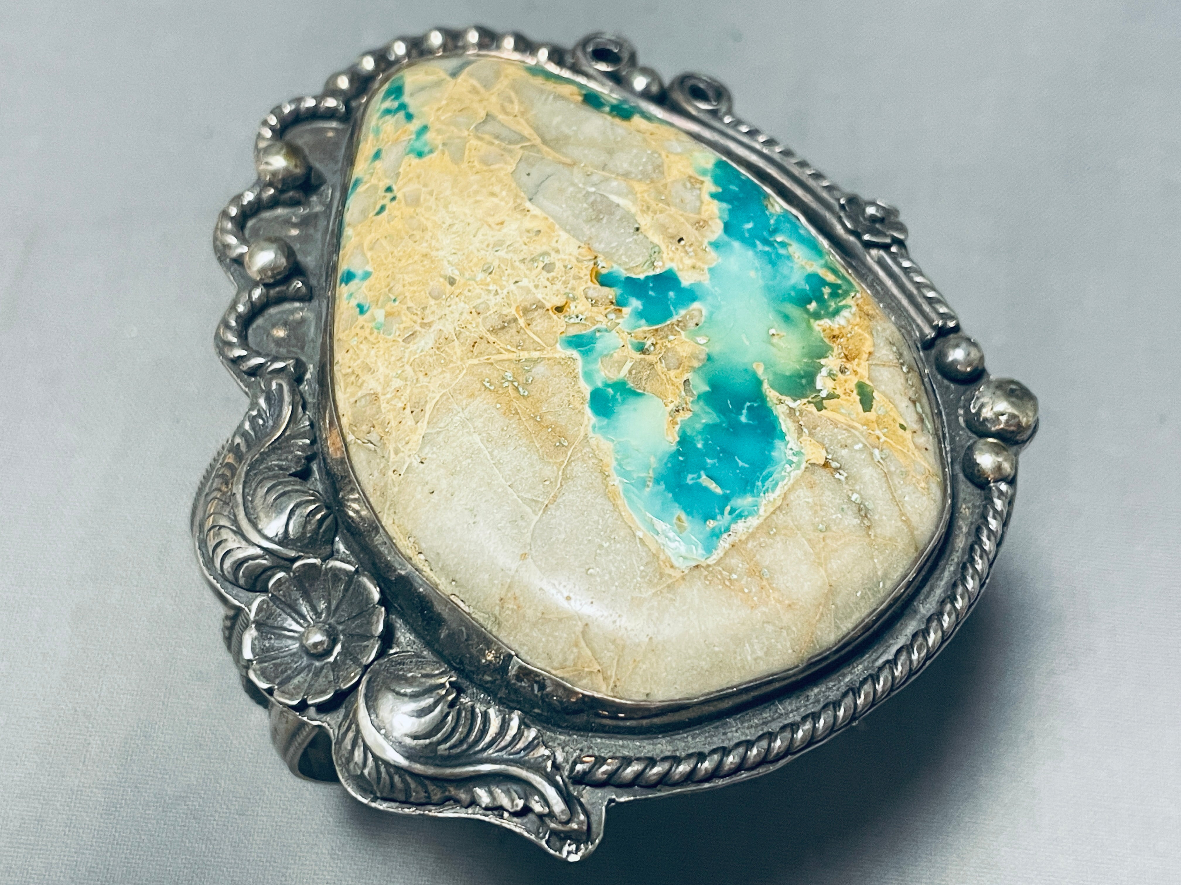 112 Grams Vintage Native American Navajo Turquoise Ore Sterling Silver Bracelet