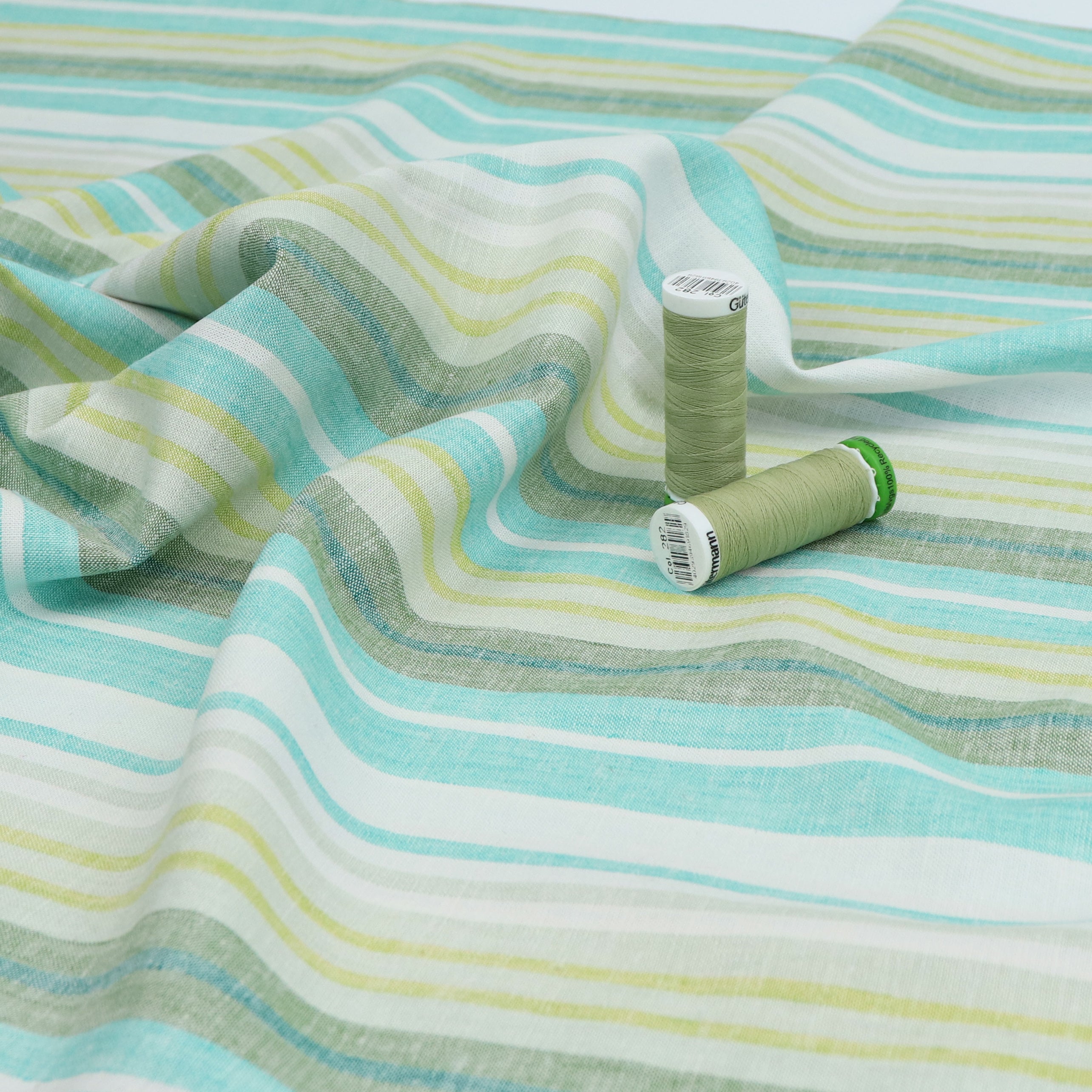 Premium Linen Viscose Blend Striped Green Dress - Perfect for Summer Outfits, Beach Vacations & Casual Office Wear