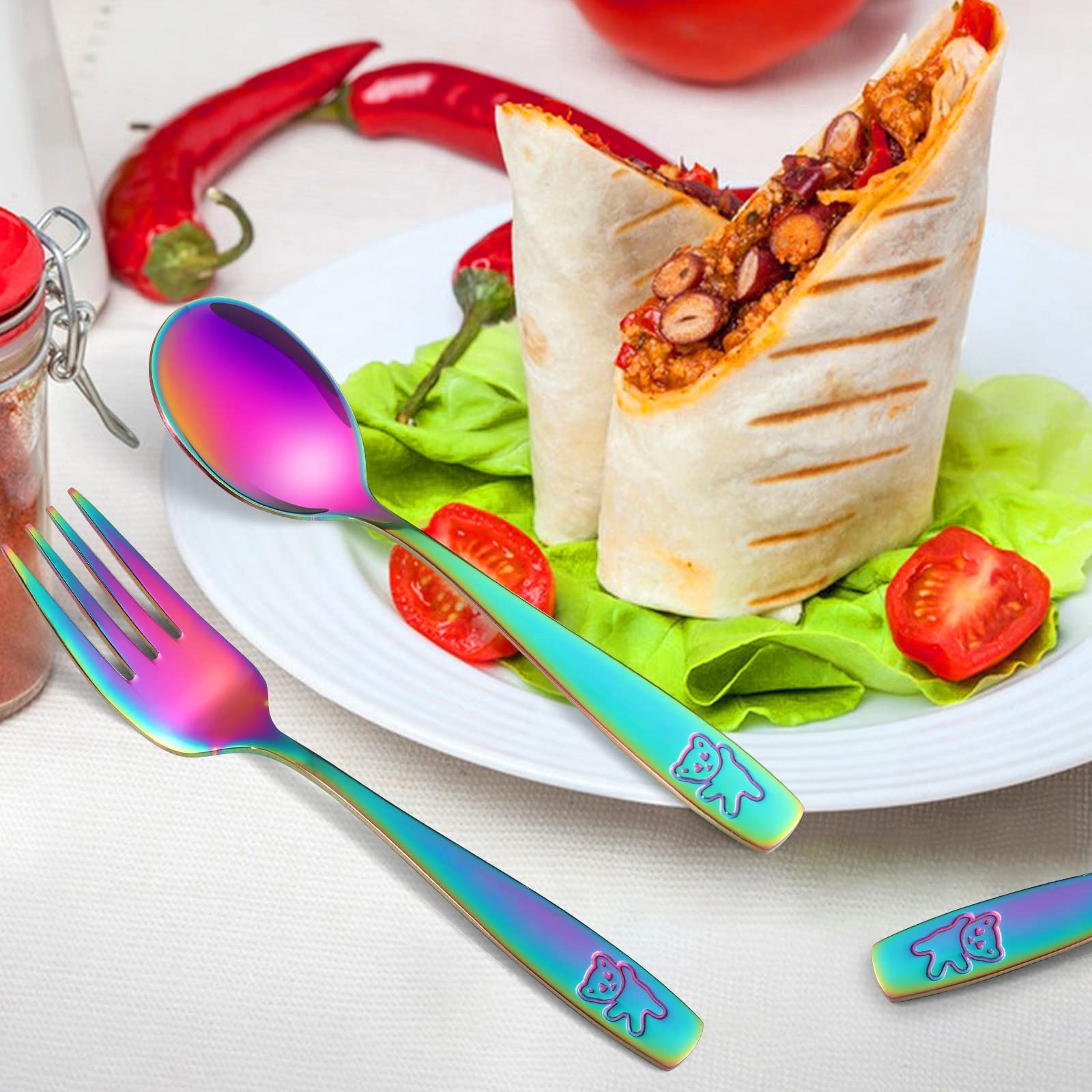 Pimoys 12-Piece Toddler Utensil Set - Stainless Steel Kids Silverware with Rainbow Handles | Safe Forks & Spoons for Children | Dishwasher Safe Cutlery | Perfect for Daycare, School Lunches & Family Meals