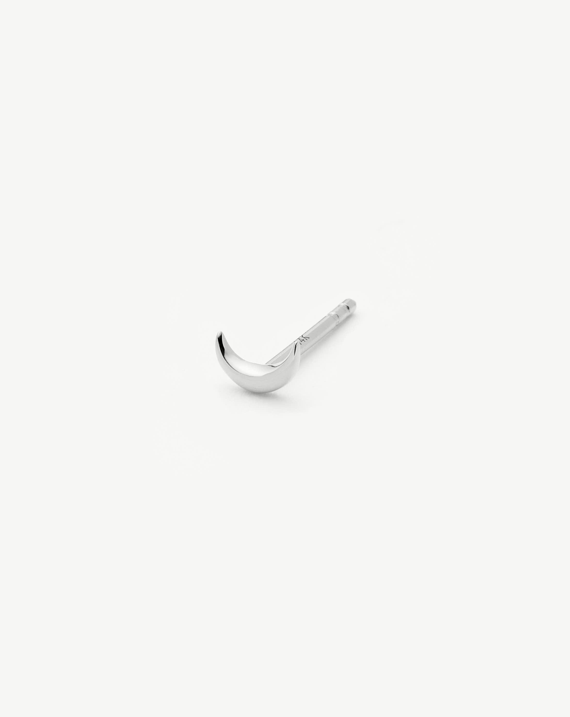14K Solid White Gold Moon Stud Earrings for Women - Minimalist Dainty Jewelry for Everyday Wear & Gift Giving
