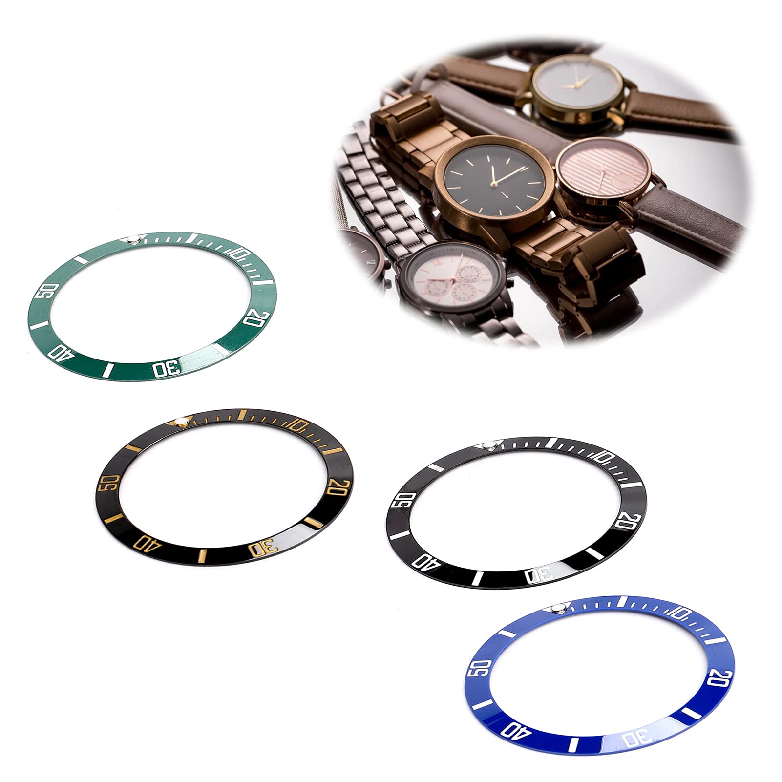 4PCS Ceramic Watch Bezel Insert Ring Replacement - High Quality Watch Bezel Upgrade for Rolex, Seiko & Dive Watches - Perfect for Watch Repair, Customization & Bezel Replacement (Diving, Sports & Everyday Use)