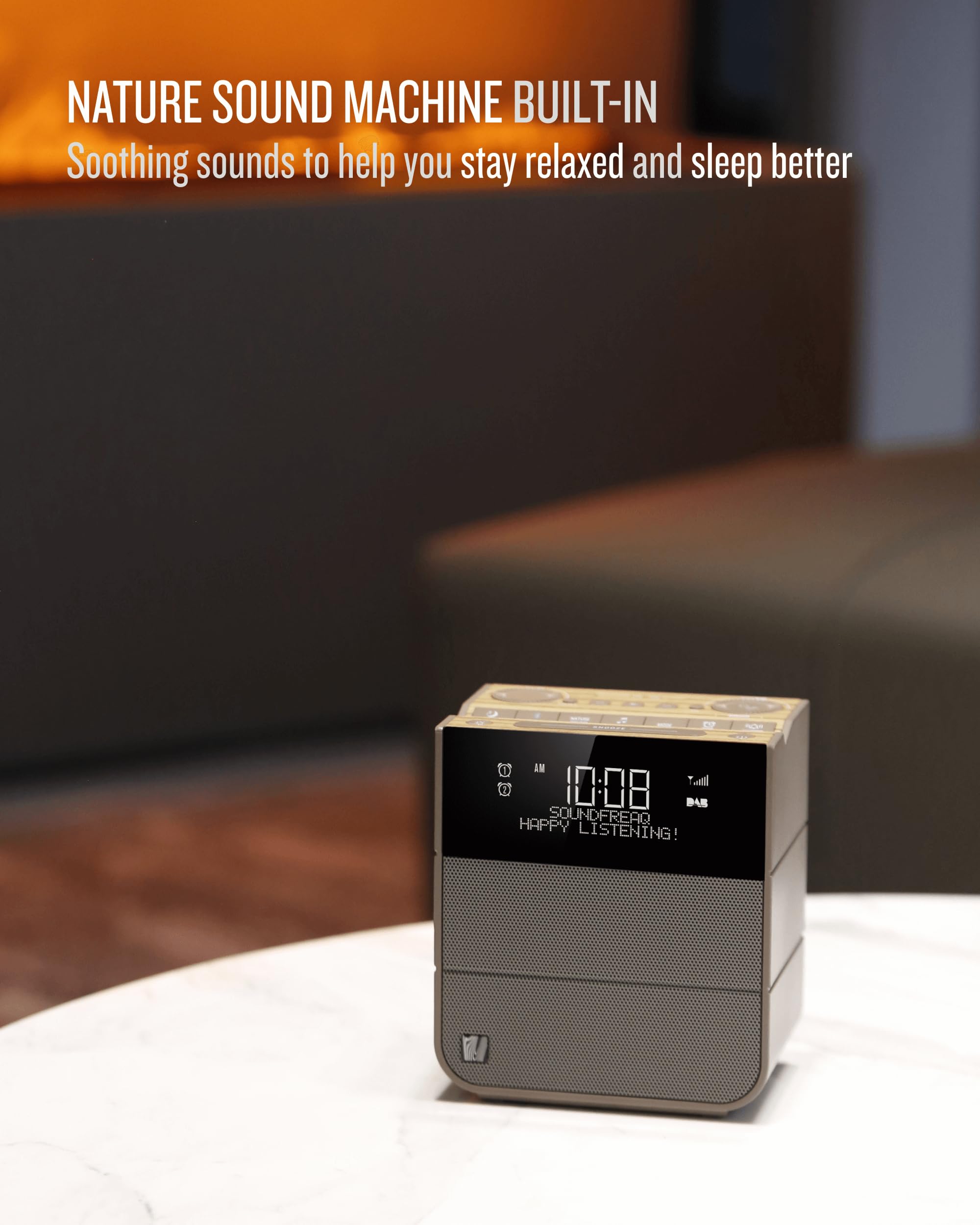 Soundfreaq Sound Rise DAB SFQ-17 - Bluetooth Alarm Clock Radio with DAB+/FM, Dual Alarm, Large Display, USB Charging & Nature Sounds - Perfect for Bedroom, Office, Travel & Relaxation