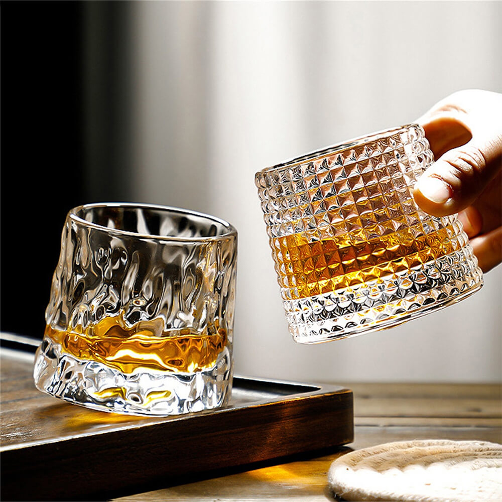 Vintage Old Fashioned Whiskey Glasses Set - 4 Pack Classic Rotating Bar Glasses for Bourbon, Scotch & Cocktails - Perfect for Home Bars, Parties & Gifts
