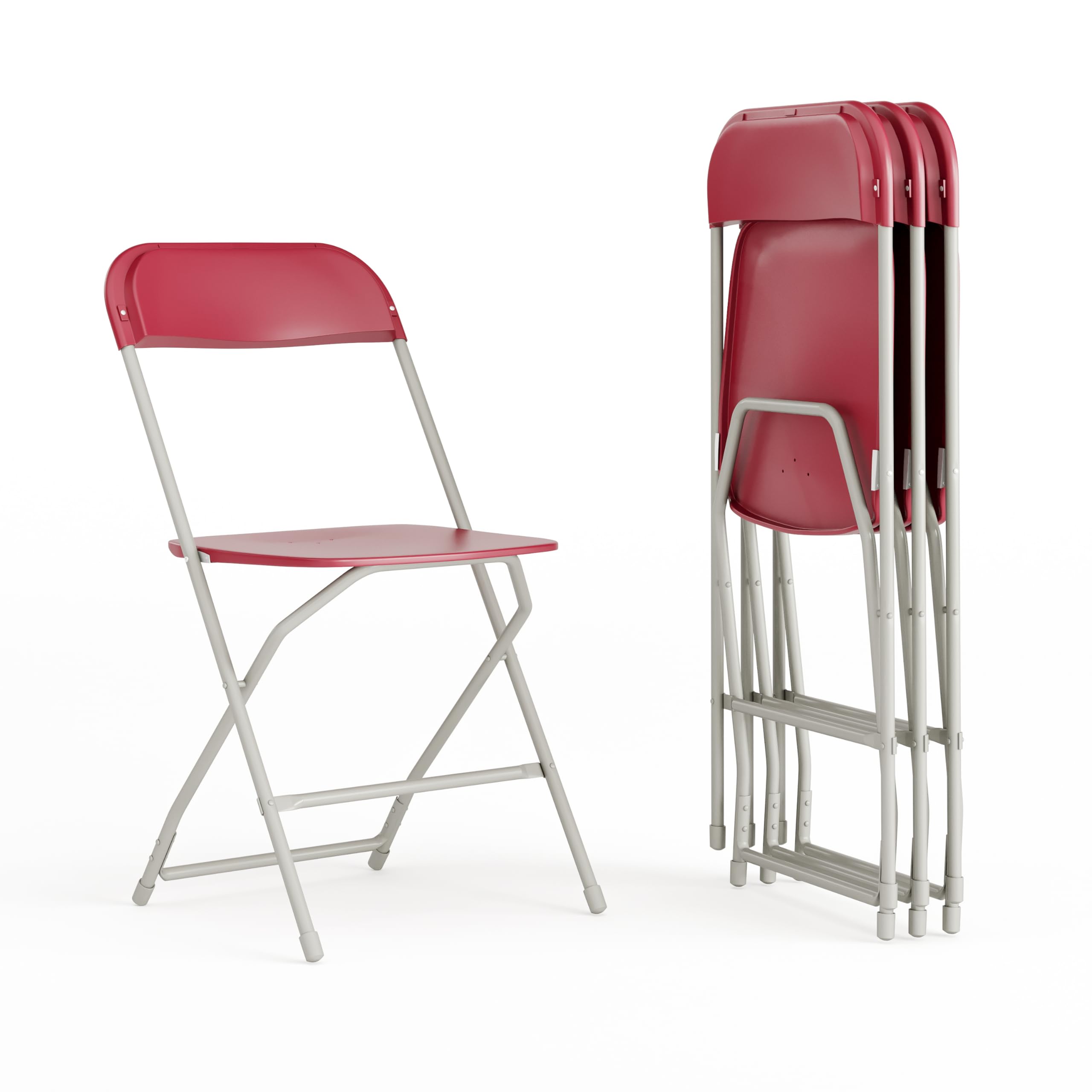 EMMA + OLIVER 4-Pack Red Plastic Folding Chairs - 650LB Weight Capacity, Lightweight & Comfortable Event Chairs for Parties, Weddings, Picnics, and Outdoor Gatherings