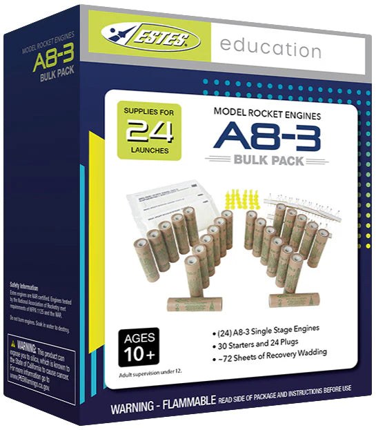 Estes A8-3 Model Rocket Engines Bulk Pack - 24 Engines with Starters, Igniters & Recovery Wadding (1781) | High-Power Rocketry for STEM Education, Hobbyists & Outdoor Adventures