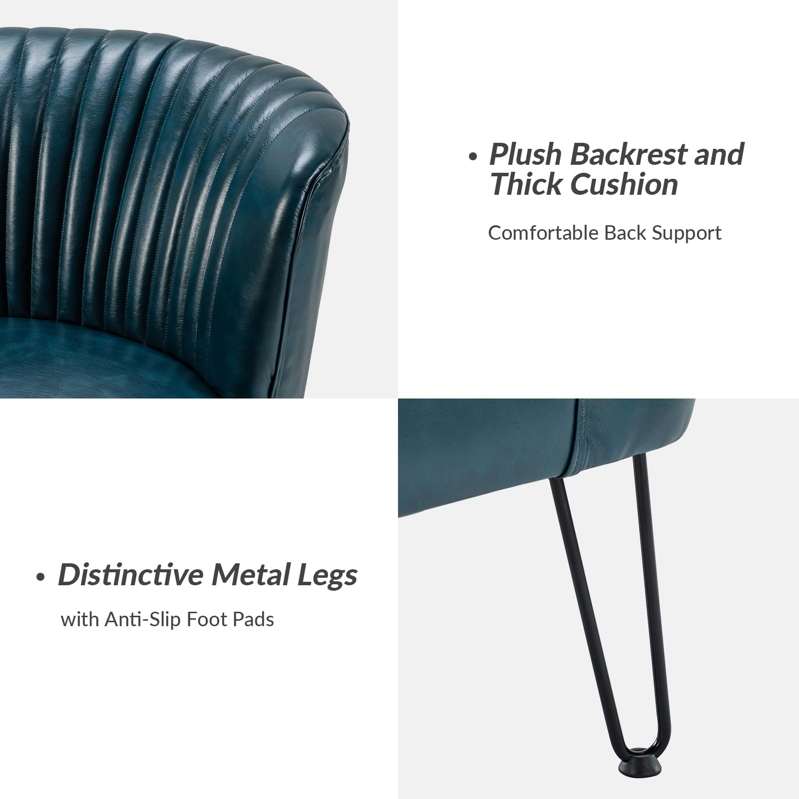 HULALA HOME Set of 2 Mid Century Modern Faux Leather Accent Chairs with Metal Base - Comfortable Upholstered Armless Side Chairs for Living Room, Bedroom, Office in Turquoise - Perfect for Small Spaces, Reading Nooks & Guest Seating