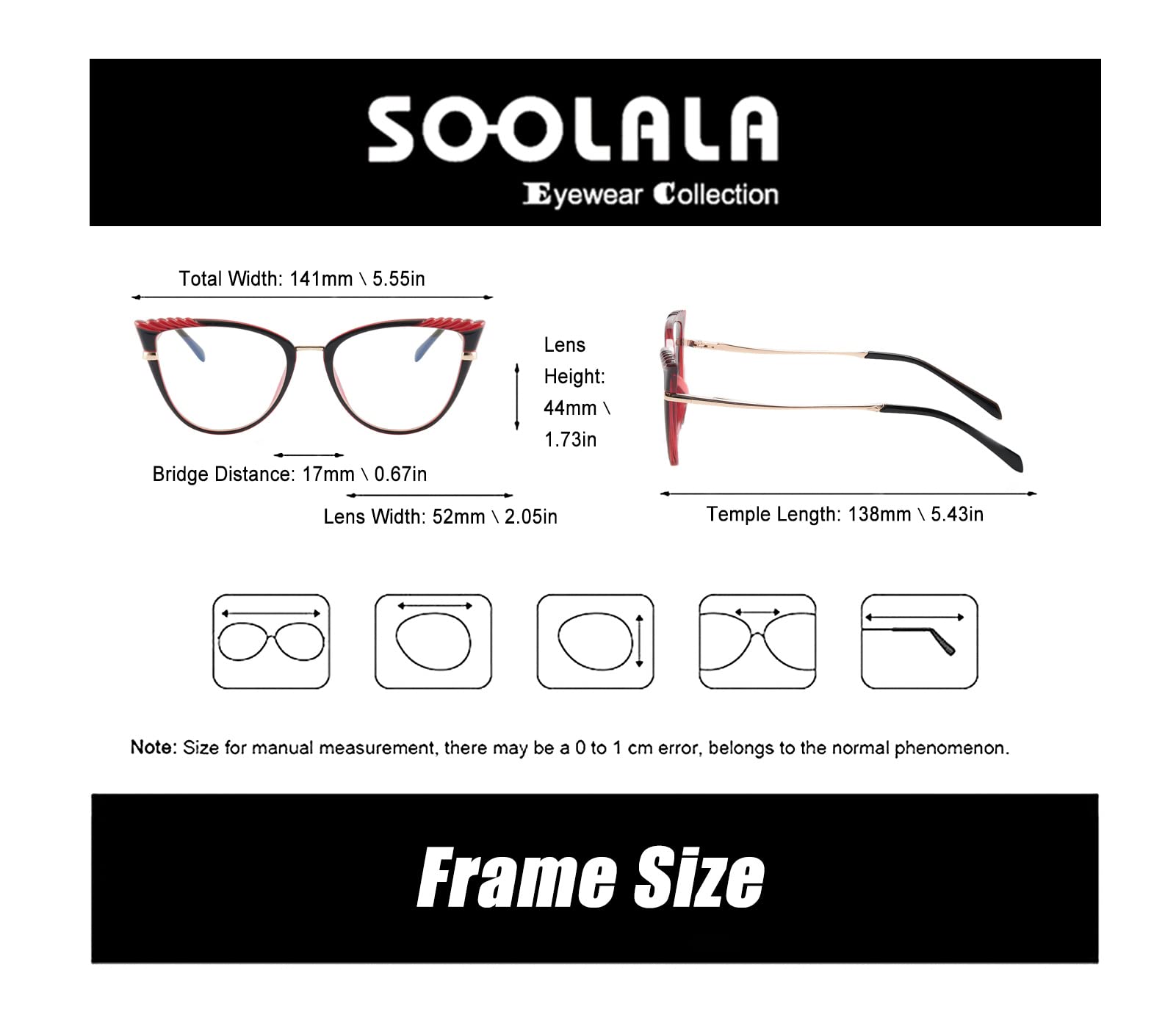 SOOLALA Women's Blue Light Blocking Glasses - TR90 Lightweight Spring Hinged Cat Eye Reading Glasses for Computer, Office & Nighttime Reading