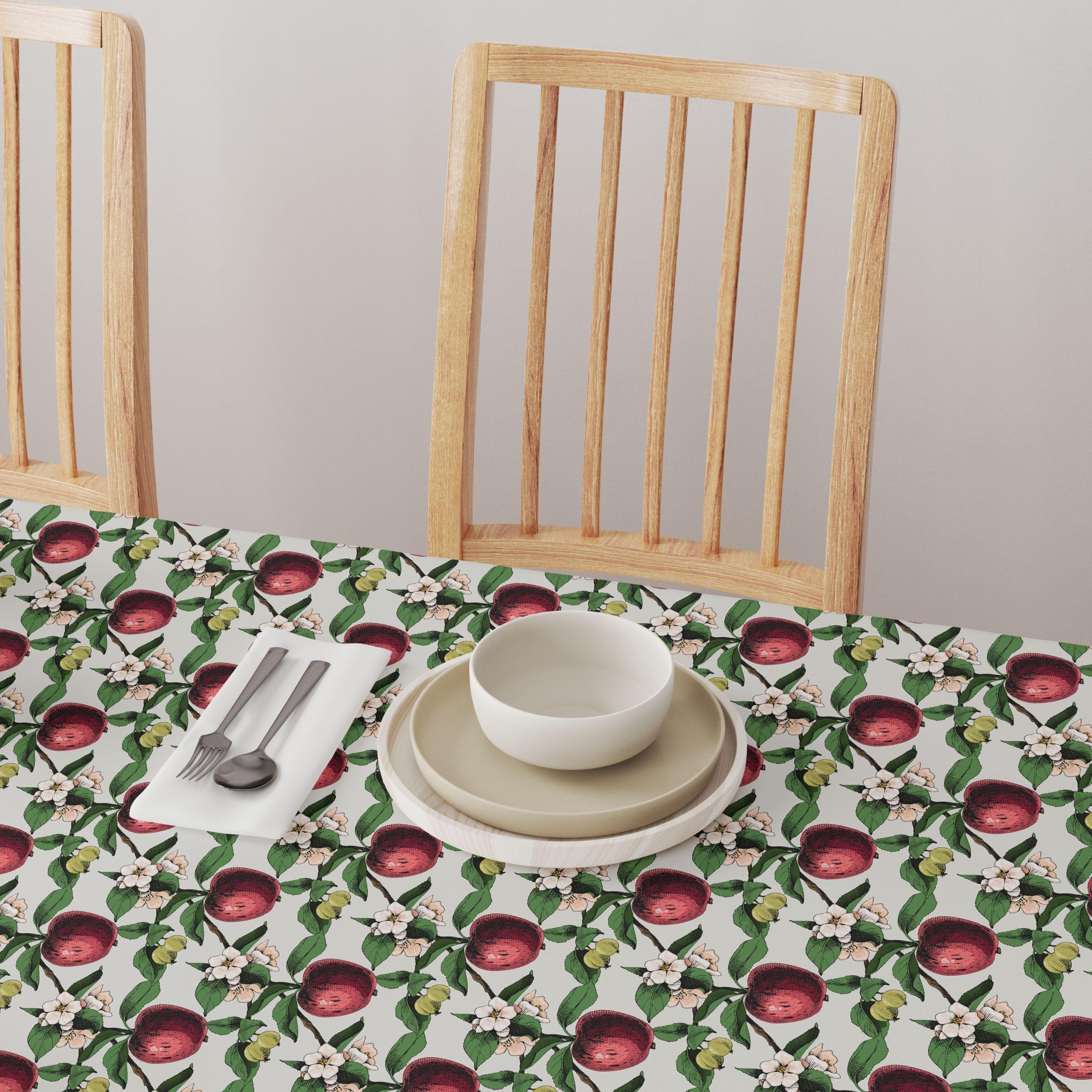 Machine Washable 100% Milliken Polyester Fabric Tablecloths, Table Runners & Napkins - Durable Outdoor/Indoor Dining Decor with Apples in Branches Design (108