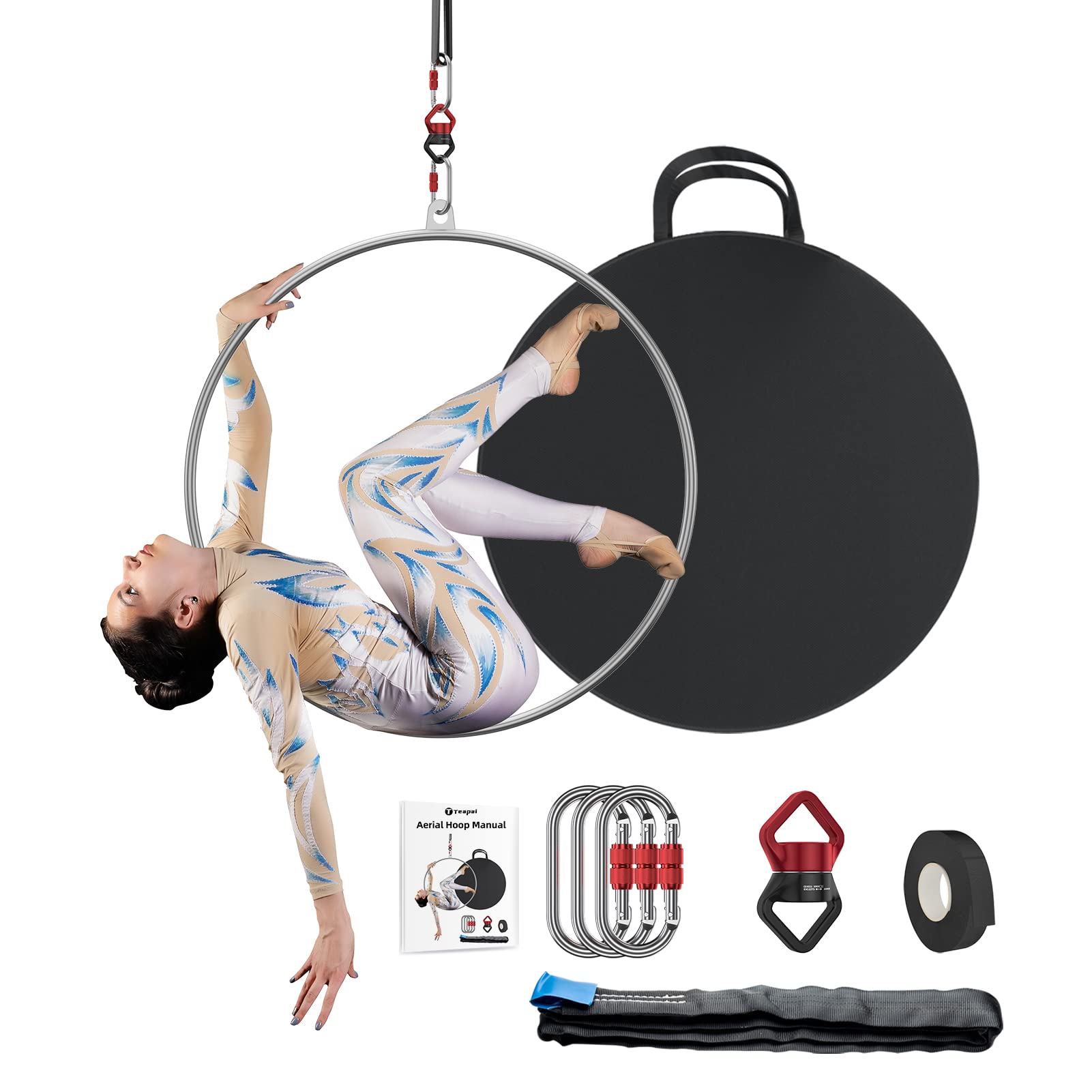 Professional Aerial Hoop Set - 500lbs Weight Capacity Lyra Ring with Rigging Kit, Tape & Storage Bag - Perfect for Aerial Yoga, Circus Training & Home Fitness Workouts