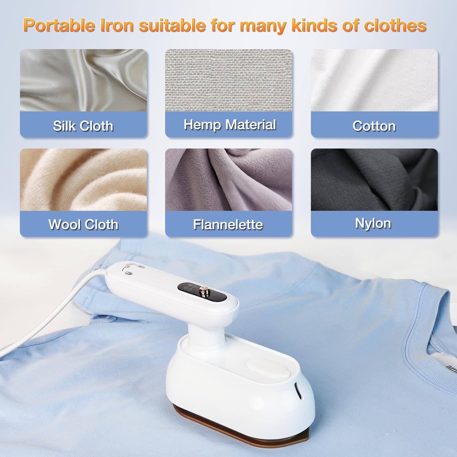 Portable Mini Iron for Clothes - 1300W Handheld Travel Steamer with 180° Rotation | Perfect for Home, Business Trips, Sewing, Quilting & Heat Transfer Vinyl Crafts | Quick Wrinkle Remover for Shirts, Dresses & Fabrics