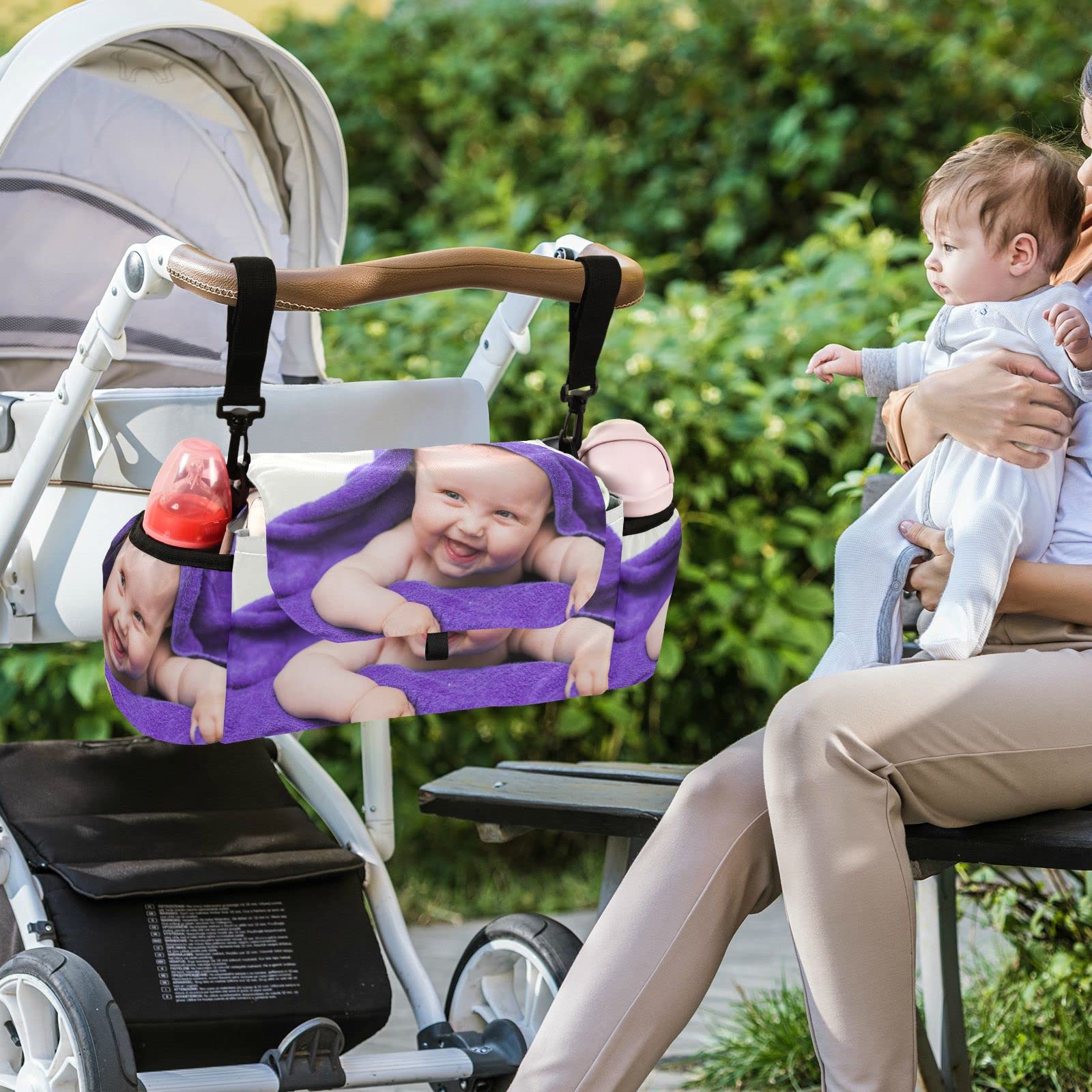 Customized Universal Stroller Organizer with 2 Cup Holders & Detachable Shoulder Strap - Personalized Baby Stroller Bag for Bottles, Diapers, Phones & Essentials | Perfect for On-the-Go Parents & Daily Strolls