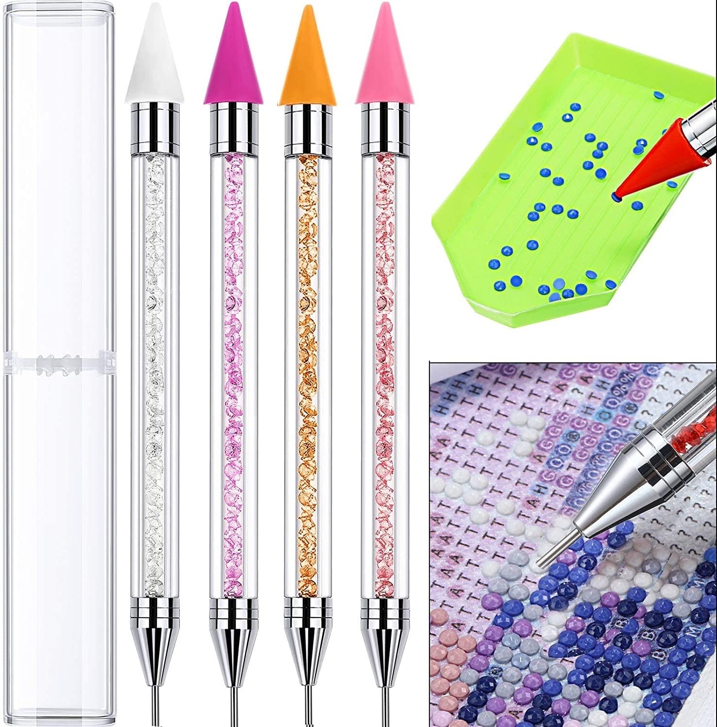 4-Piece Self-Stick Diamond Painting Pens Set with Double Heads - 5D Diamond Painting Accessories for DIY Crafts, Cross Stitch & Nail Art - Perfect for Home Decor, Gift Making & Relaxation Therapy