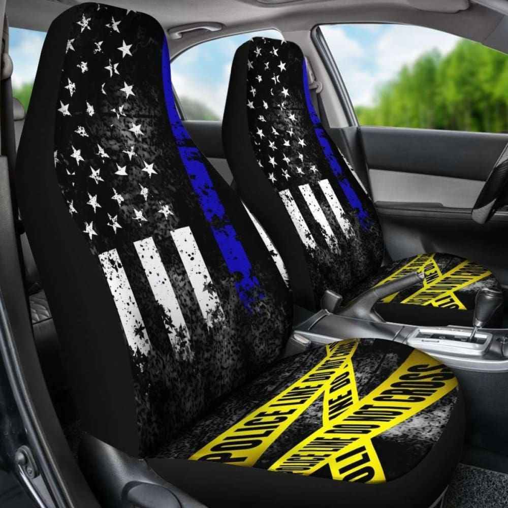 Blue Line Police Car Seat Covers Set of 2 - Durable Front Seat Protectors for Law Enforcement Vehicles | Perfect for Police Cars, Security Vehicles & First Responders