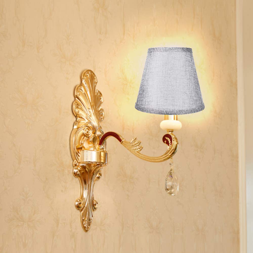 ALUCSET 2-Pack Small Clip-On Lamp Shades for Candelabra Bulbs - 5x8x7 Inch Barrel Fabric Lampshades in Grey/Brown - Perfect for Table Lamps, Chandeliers & Wall Sconces (Set of 2)