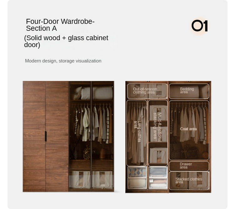 Premium Black Walnut Solid Wood Wardrobe & Storage Cabinet - Spacious Closet Organizer for Bedroom, Living Room, and Office