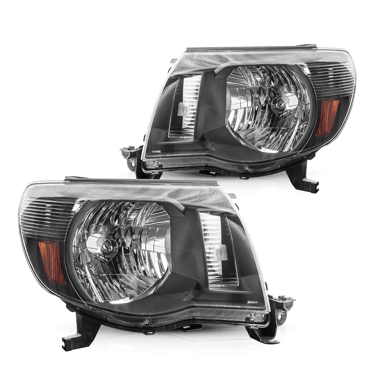 Torchbeam Headlight Assembly Replacement for Toyota Tacoma 2005-2011 - Black Housing with Amber Reflector & Clear Lens (Driver & Passenger Side) | Durable LED Headlights for Night Driving & Off-Road Adventures