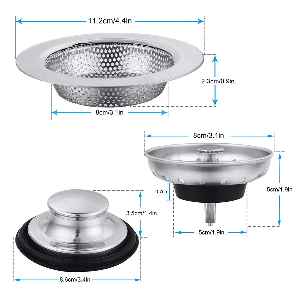 Stainless Steel Kitchen Sink Drain Strainer 6 Pack - Anti-Clogging Sink Stopper & Basket Replacement Set for Efficient Kitchen Cleaning