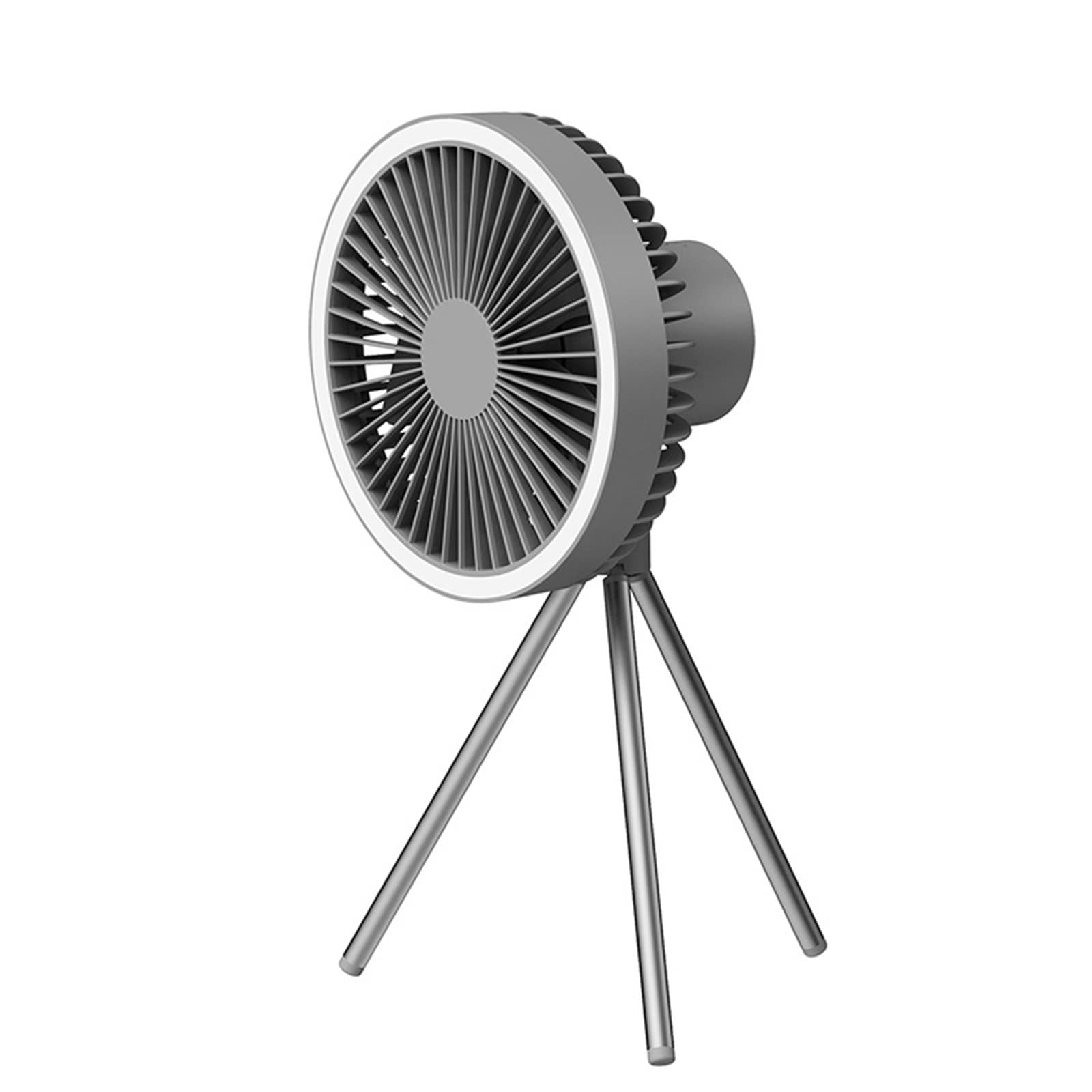 Portable Rechargeable Camping Fan with LED Light - USB Powered Mini Fan for Outdoor, Ceiling, Desktop & Tripod Use - Perfect for Camping, Hiking, Home & Office (C-Grey)