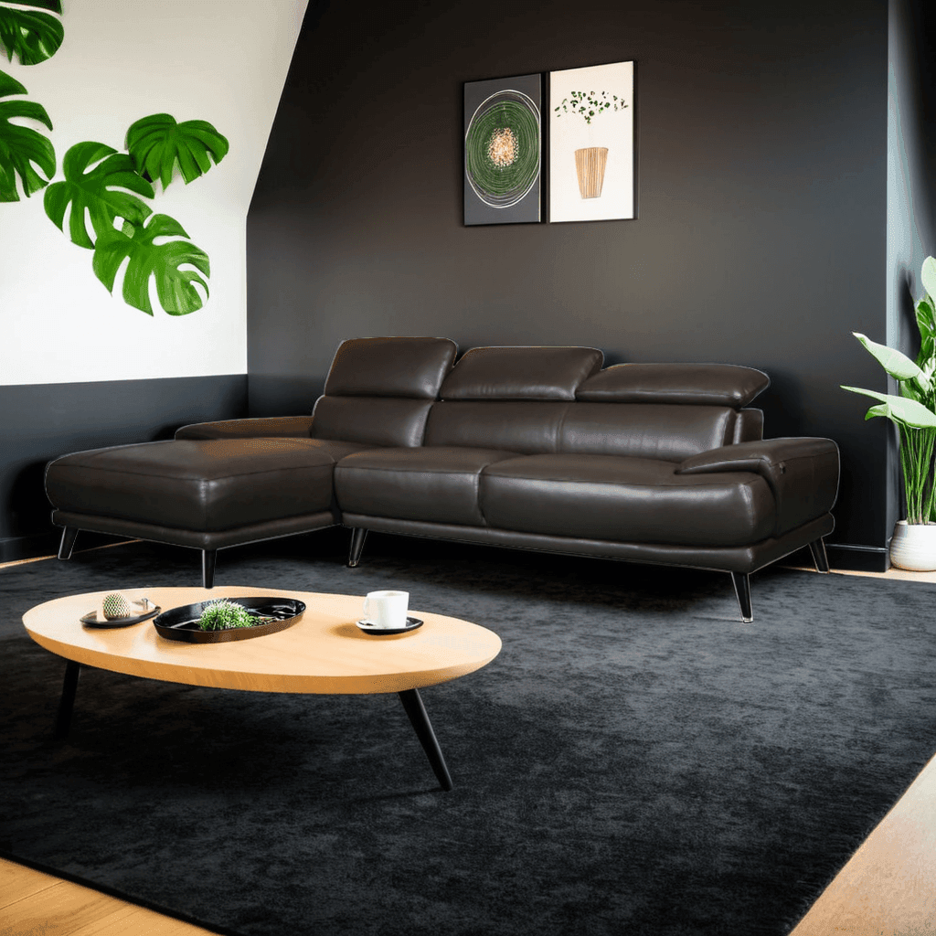 Emiko Genuine Leather L-Shaped Sofa - Modern Sectional Couch for Living Room, Home Theater & Office - Comfortable & Durable Leather Sofa Set