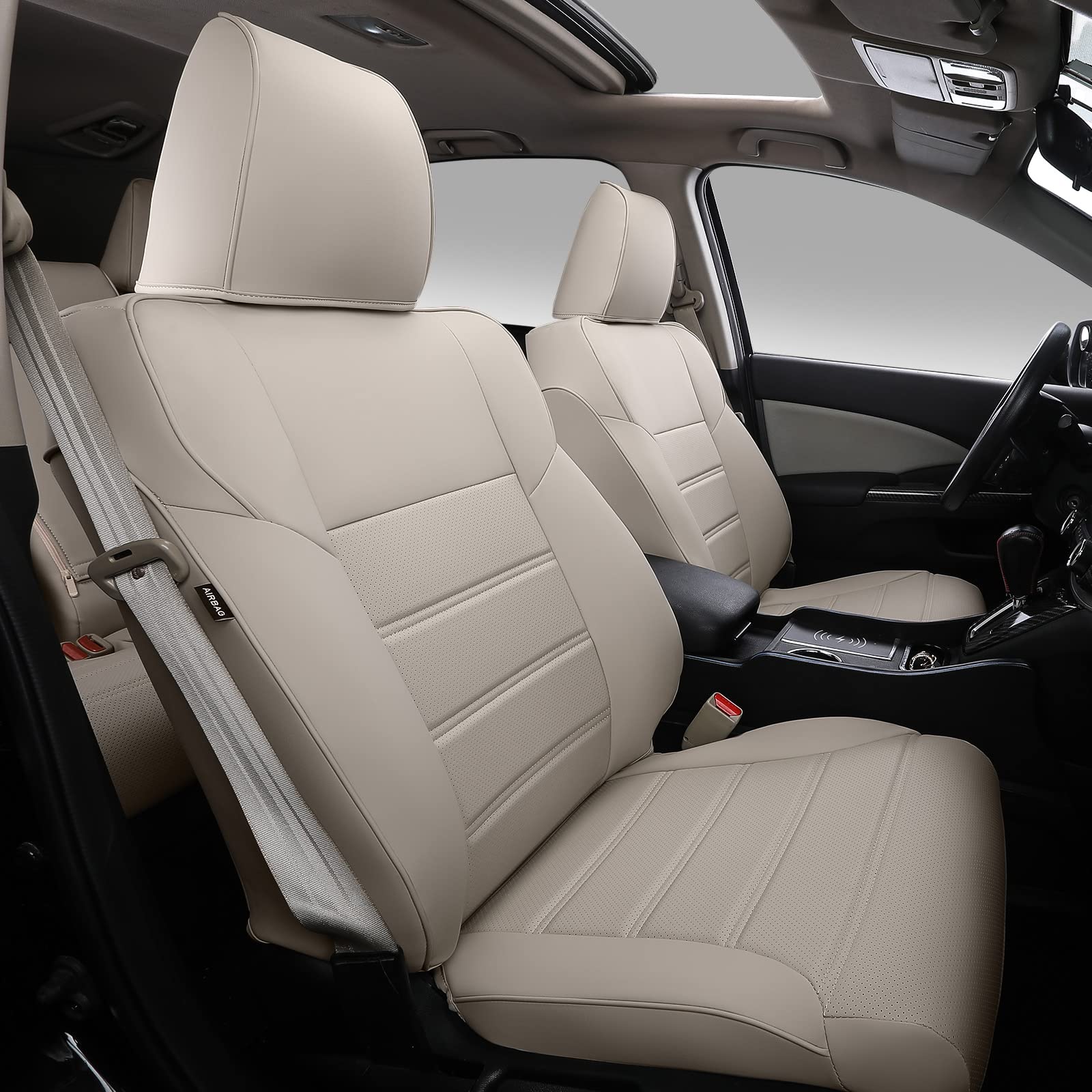 Premium Custom Fit Honda CR-V Seat Covers Full Set (Front & Rear) - Compatible with 2015-2016 Models - Beige PU Leather Car Interior Accessories | Perfect for Road Trips, Daily Commute & Pet Protection