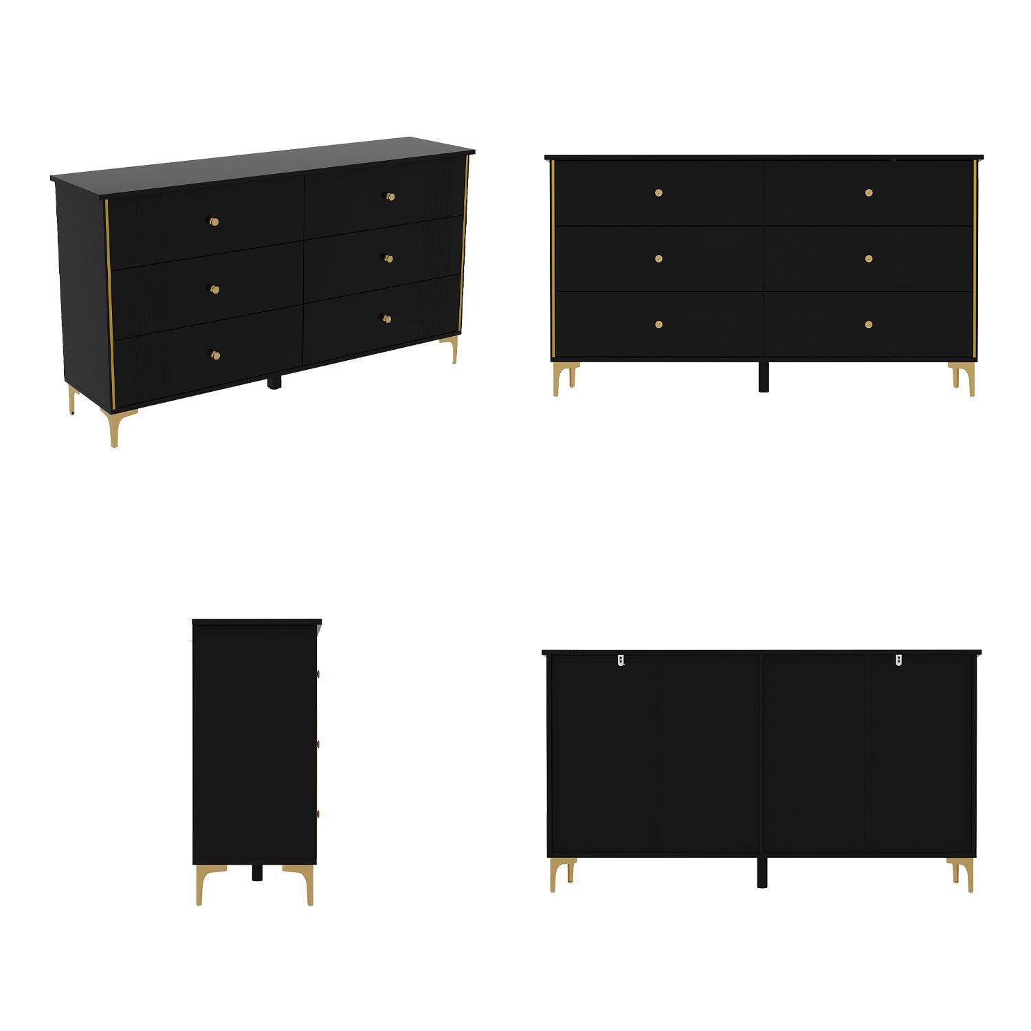 Modern 6-Drawer Sideboard Cabinet with Gold Handles & Metal Legs - 63