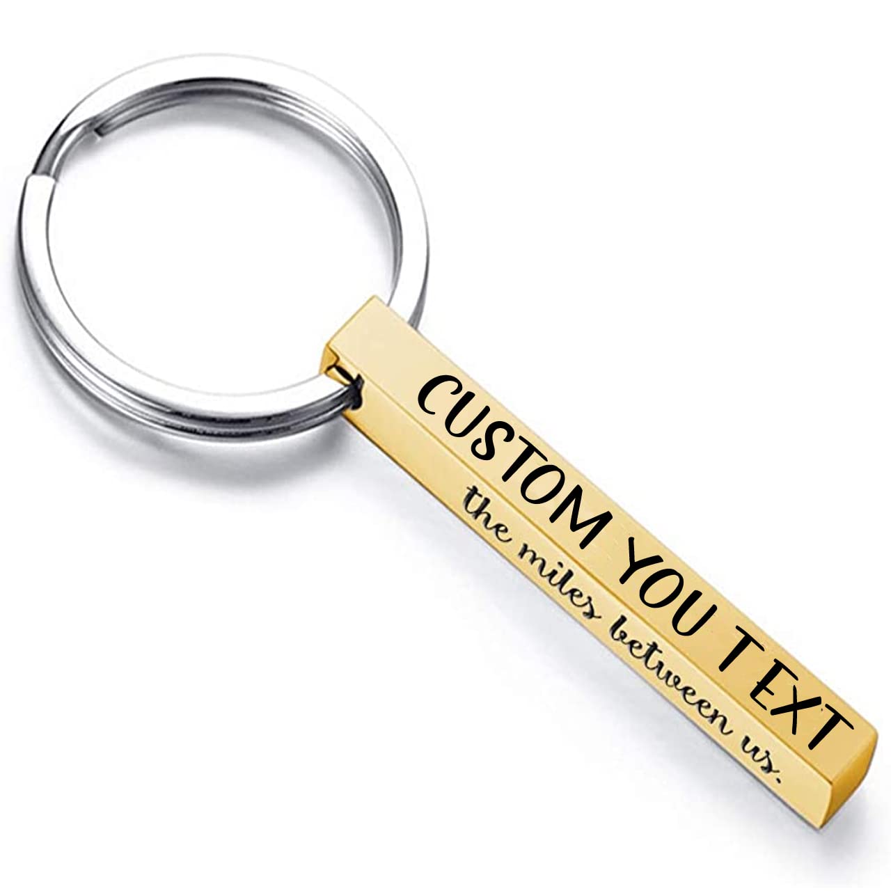 Custom Engraved 4-Sided Vertical Cuboid Keychain with Personalized Message - Silver Key Ring for Couples, Friends & Family | Perfect for Anniversaries, Gifts & Everyday Carry