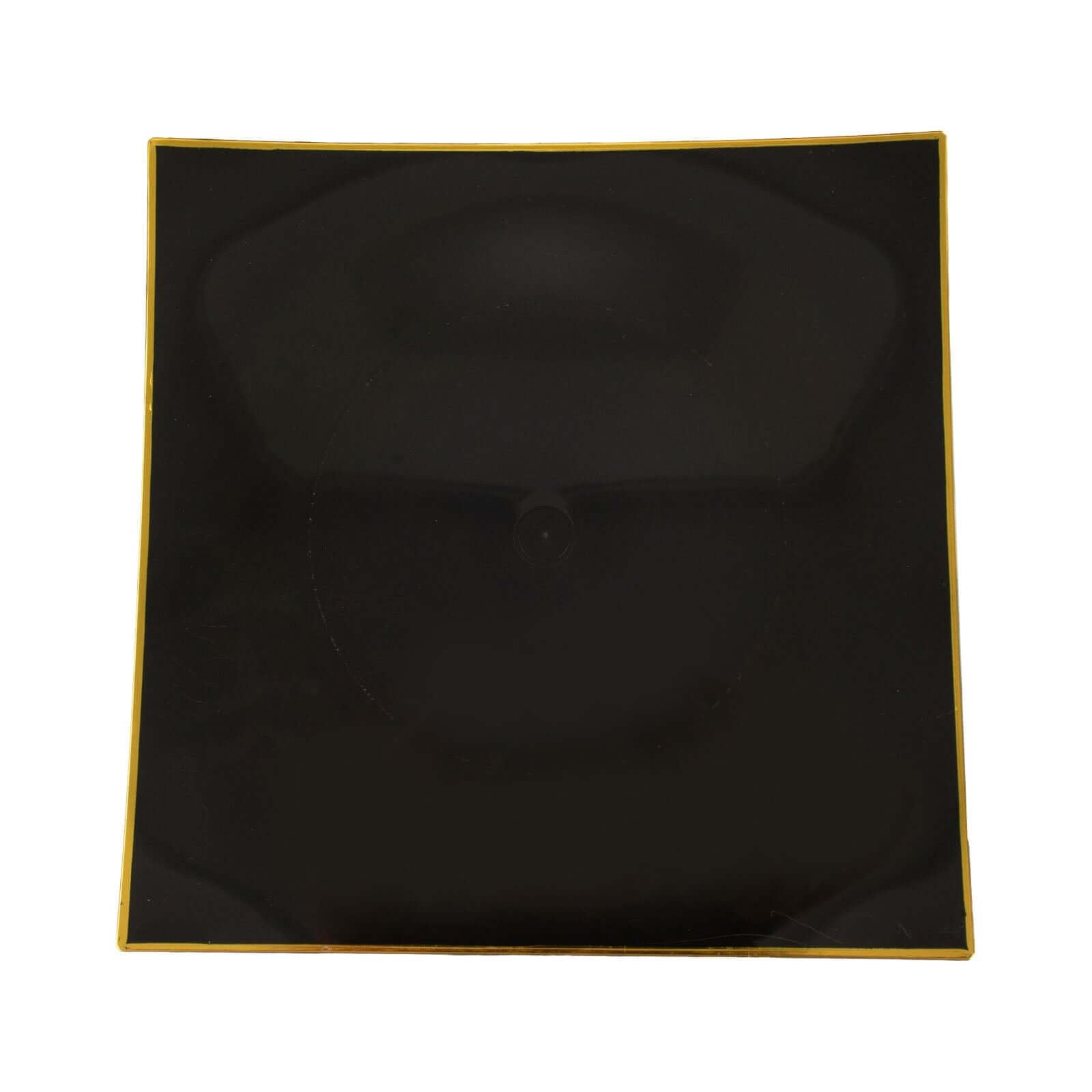 Efavormart 10-Pack 8 Inch Black and Gold Concave Square Plastic Dinner Plates - Disposable Party Plates for Weddings, Birthdays, and Special Events