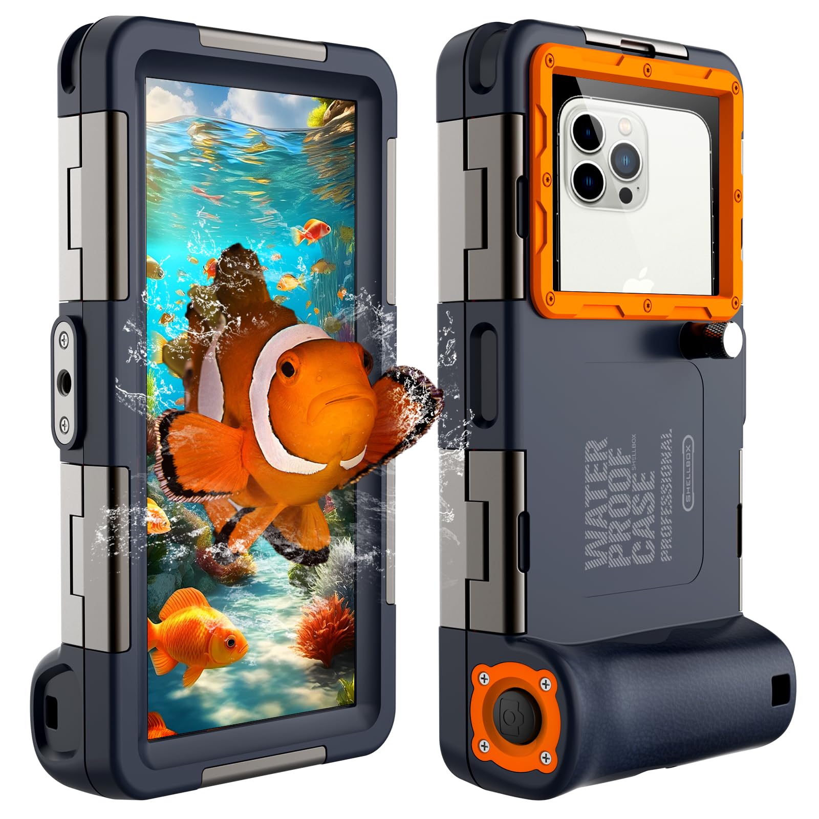 Latest Upgrade Underwater Snorkeling & Diving Phone Case for iPhone 15/14/13/12/11 Pro Max & Galaxy S24/S23/S22/S21 Plus Ultra - 50ft/15m Waterproof Scuba Dive Case (Orange) - Perfect for Beach Vacations, Pool Parties & Underwater Photography