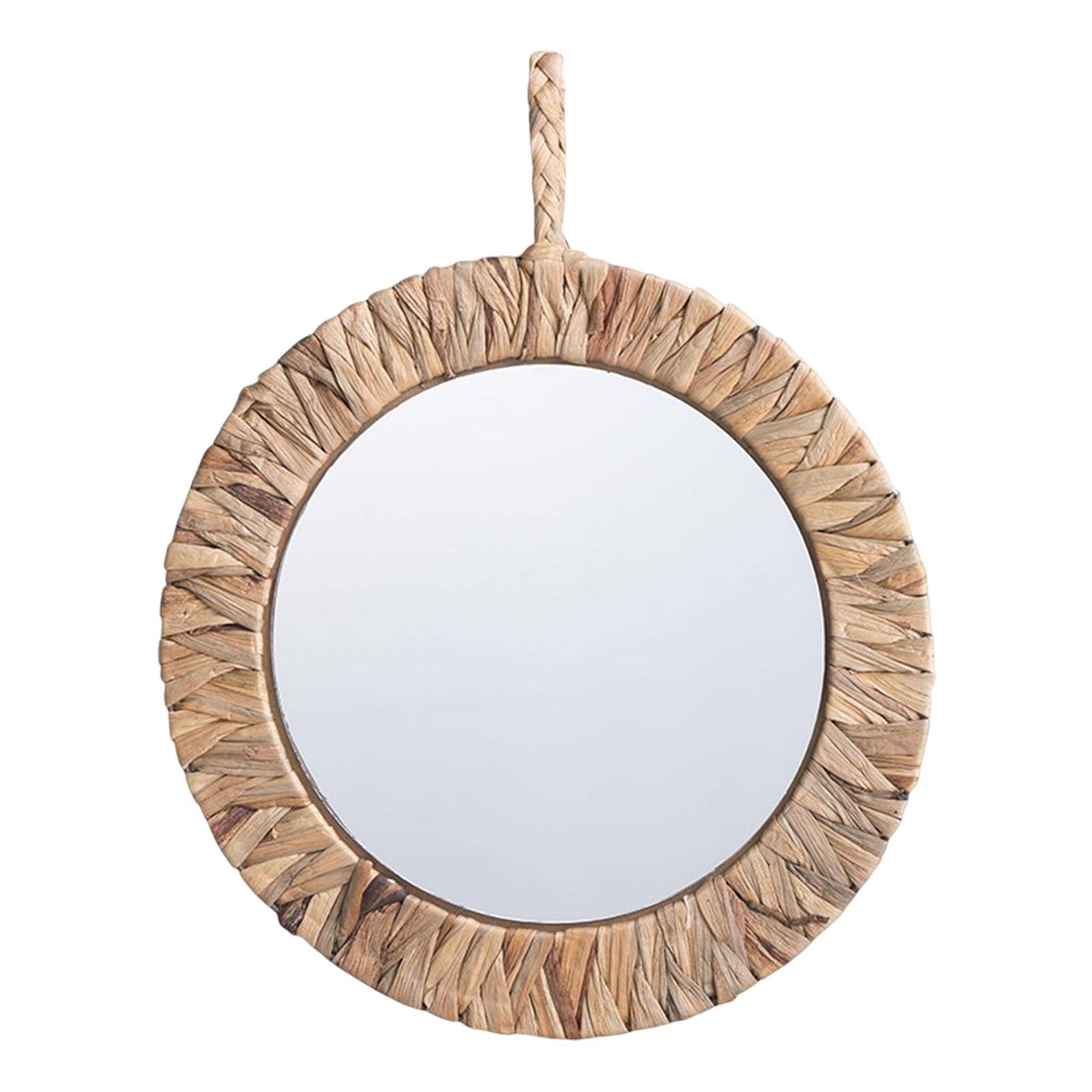 Vintage Round Woven Rattan Mirror with Wrapped Frame - Handmade Boho Wall Hanging Makeup Mirror for Bathroom, Bedroom & Vanity Decor
