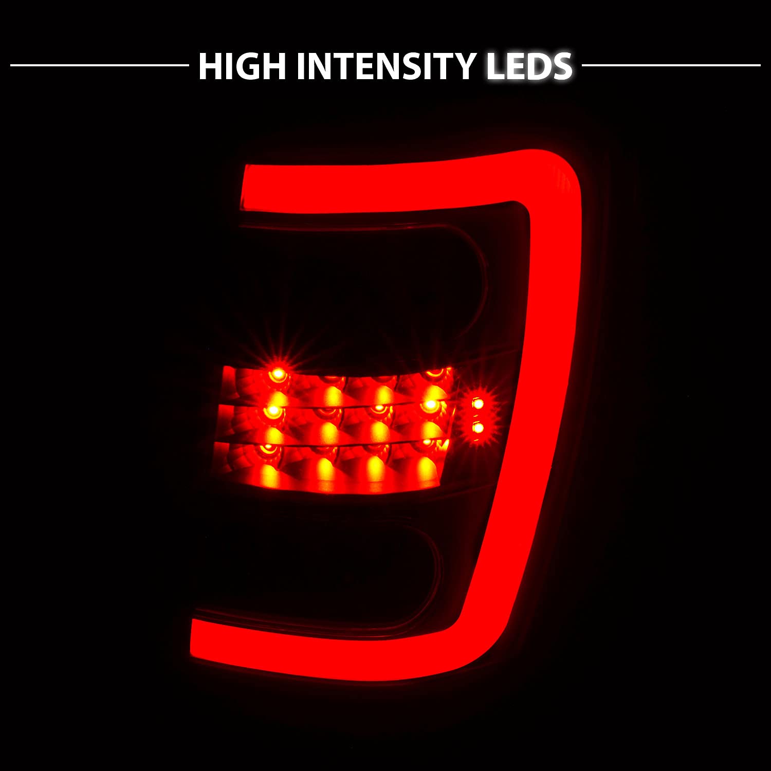 1999-2004 Jeep Grand Cherokee C-Type LED Tube Tail Lights - Dark Black Replacement Set (Driver & Passenger Side) | Enhanced Visibility & Stylish Upgrade for Off-Road Adventures & Night Driving