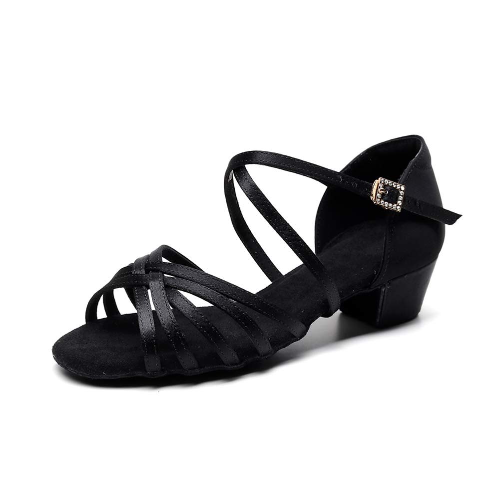 MNSSRN-MM Girls' Latin Dance Shoes for Kids - Comfortable Non-Slip Soft Sole Cha Cha Shoes | Black Size 24 | Perfect for Dance Classes, Performances & Practice