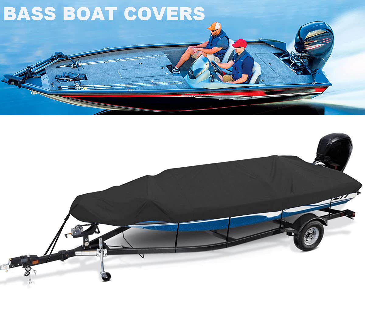 210D Oxford Fabric Waterproof Bass Boat Cover - Trailerable, Fits V-Hull, Fishing Boat & Tri-Hull (14-16FT, Black) | All-Weather Protection for Pro-Style Boats | Perfect for Storage, Travel & Outdoor Adventures